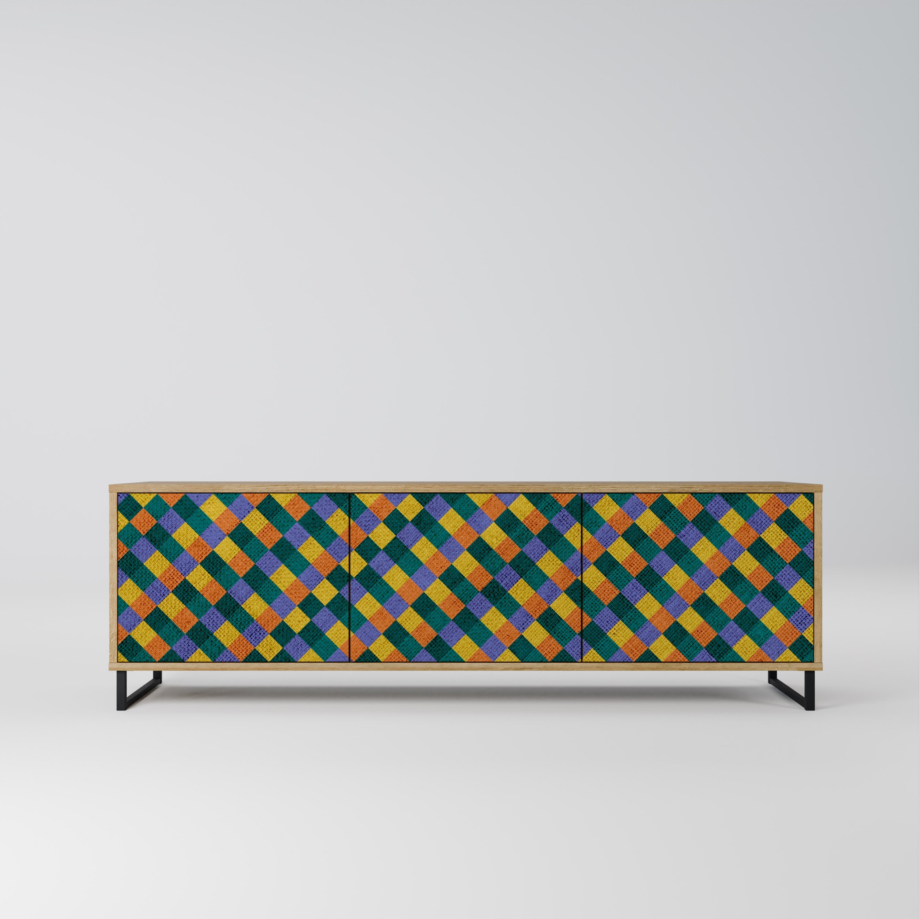 PAINTED SQUARES MIX 3-Door TV Stand in Oak Effect