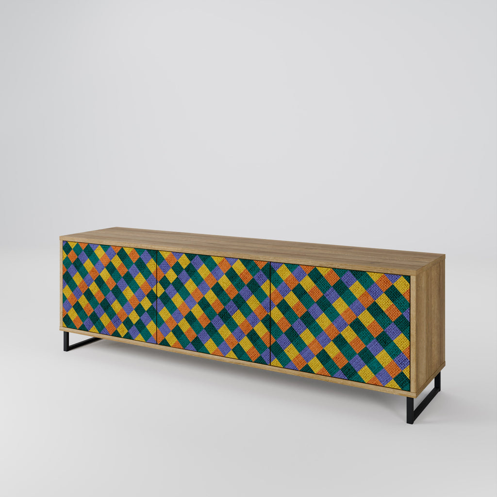 PAINTED SQUARES MIX 3-Door TV Stand in Oak Effect