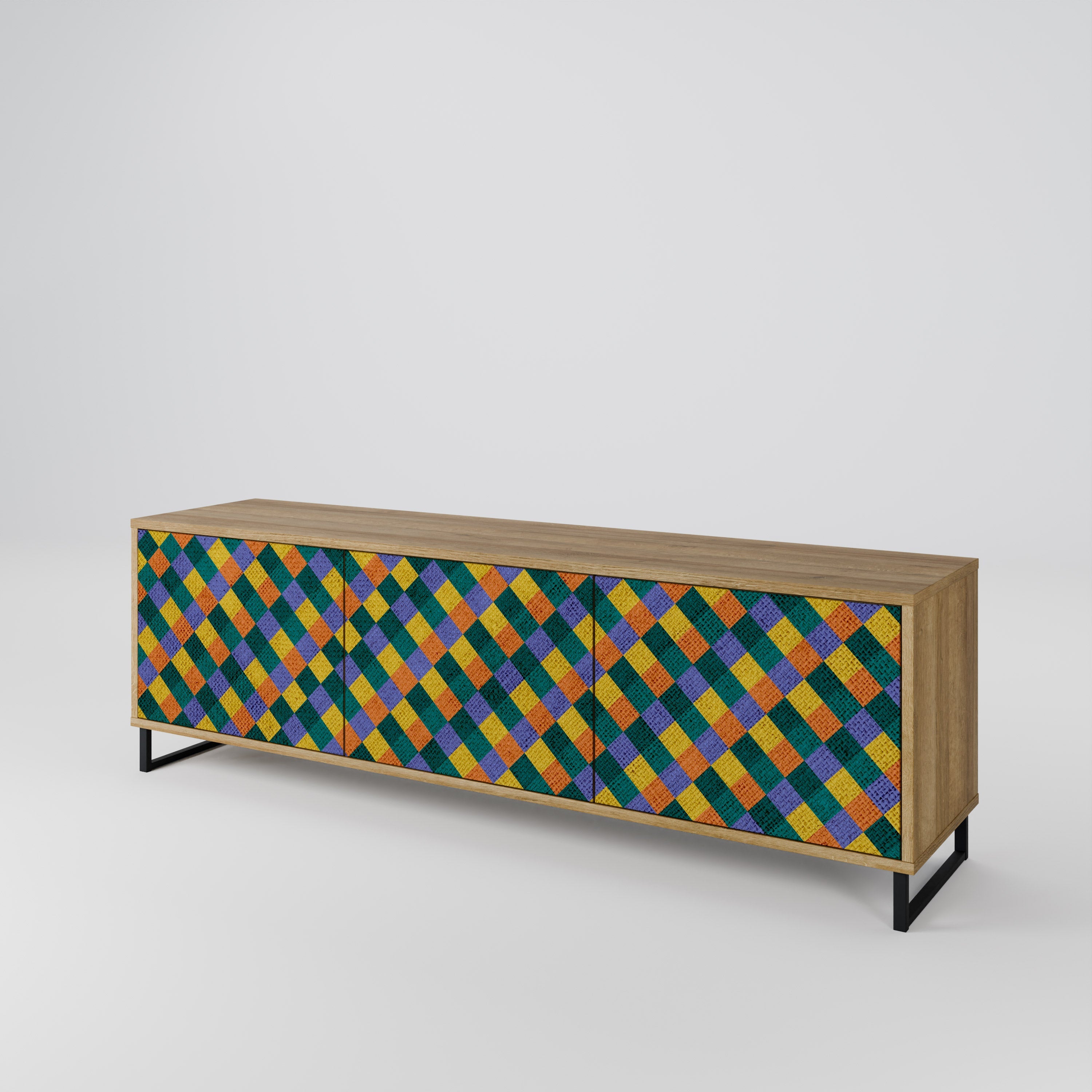 PAINTED SQUARES MIX 3-Door TV Stand in Oak Effect