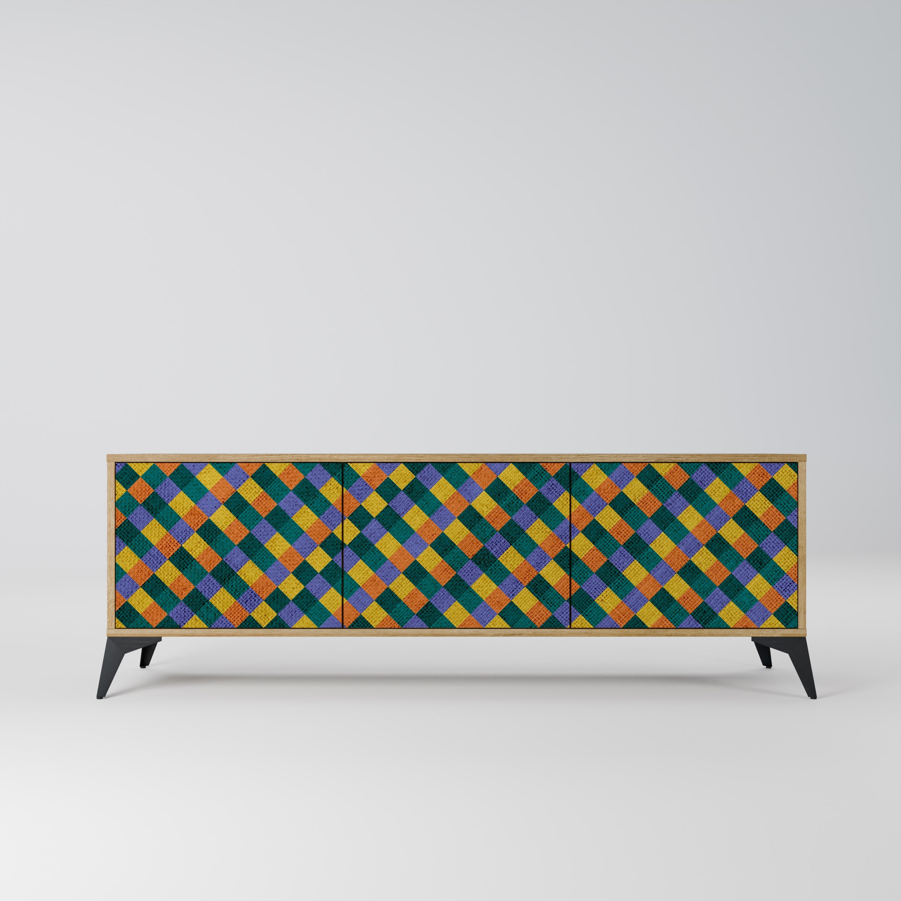 PAINTED SQUARES MIX 3-Door TV Stand in Oak Effect