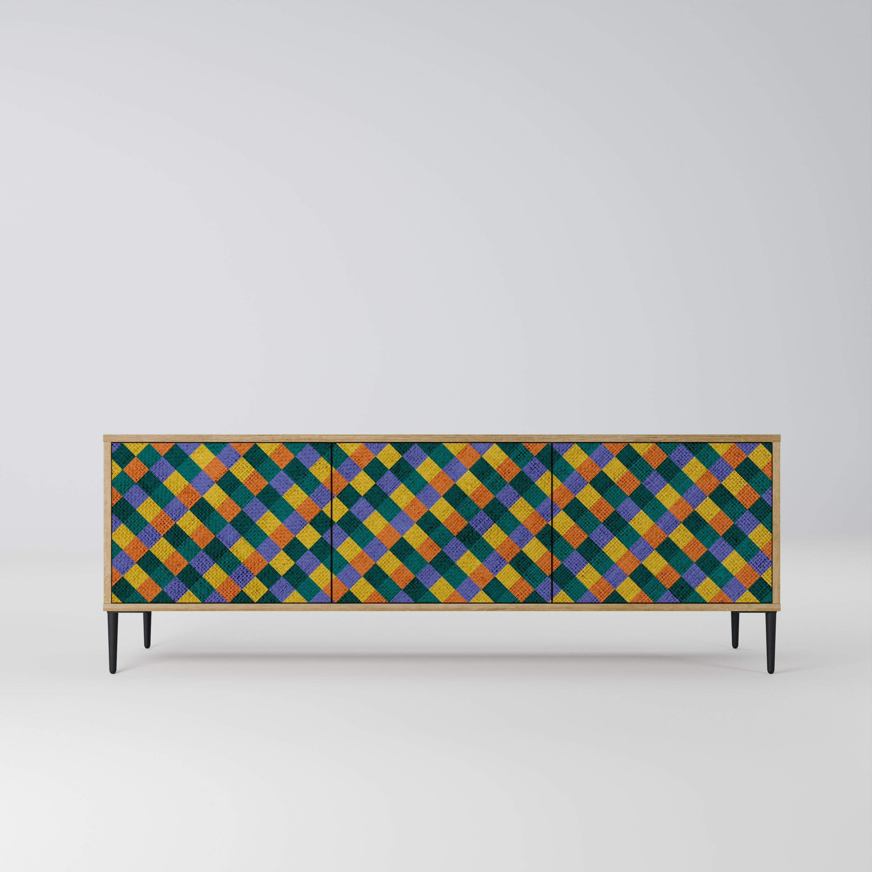 PAINTED SQUARES MIX 3-Door TV Stand in Oak Effect