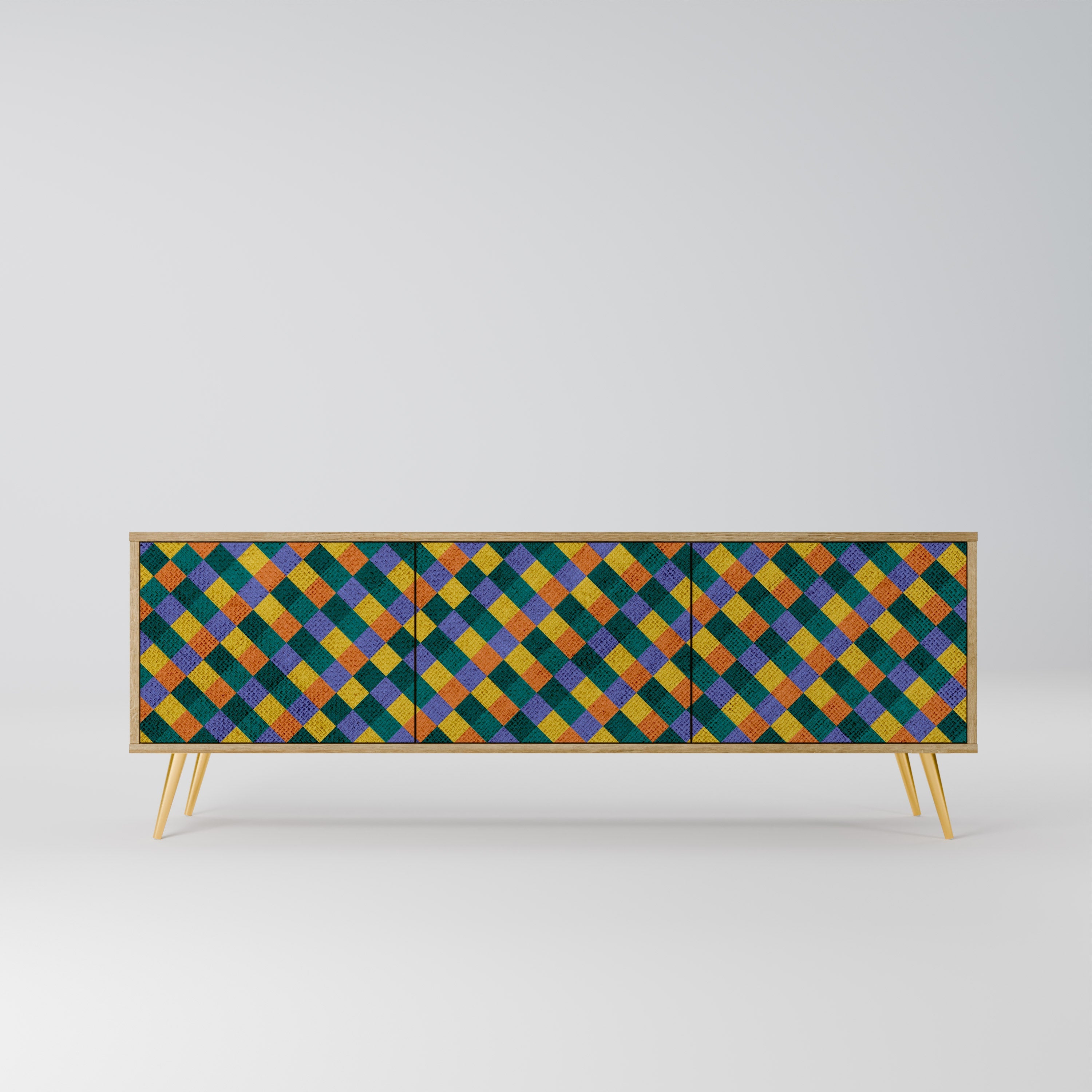 PAINTED SQUARES MIX 3-Door TV Stand in Oak Effect