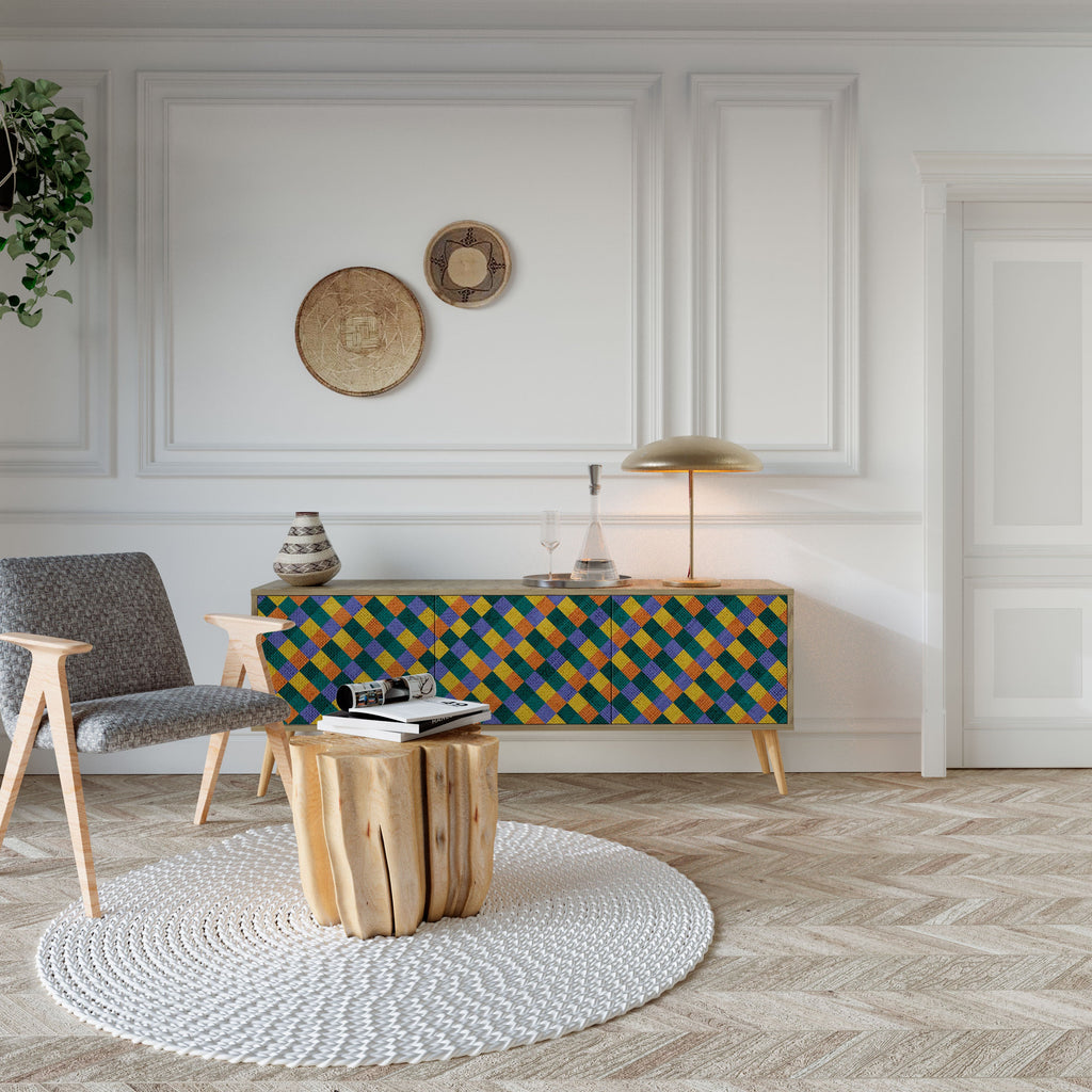 PAINTED SQUARES MIX 3-Door TV Stand in Oak Effect