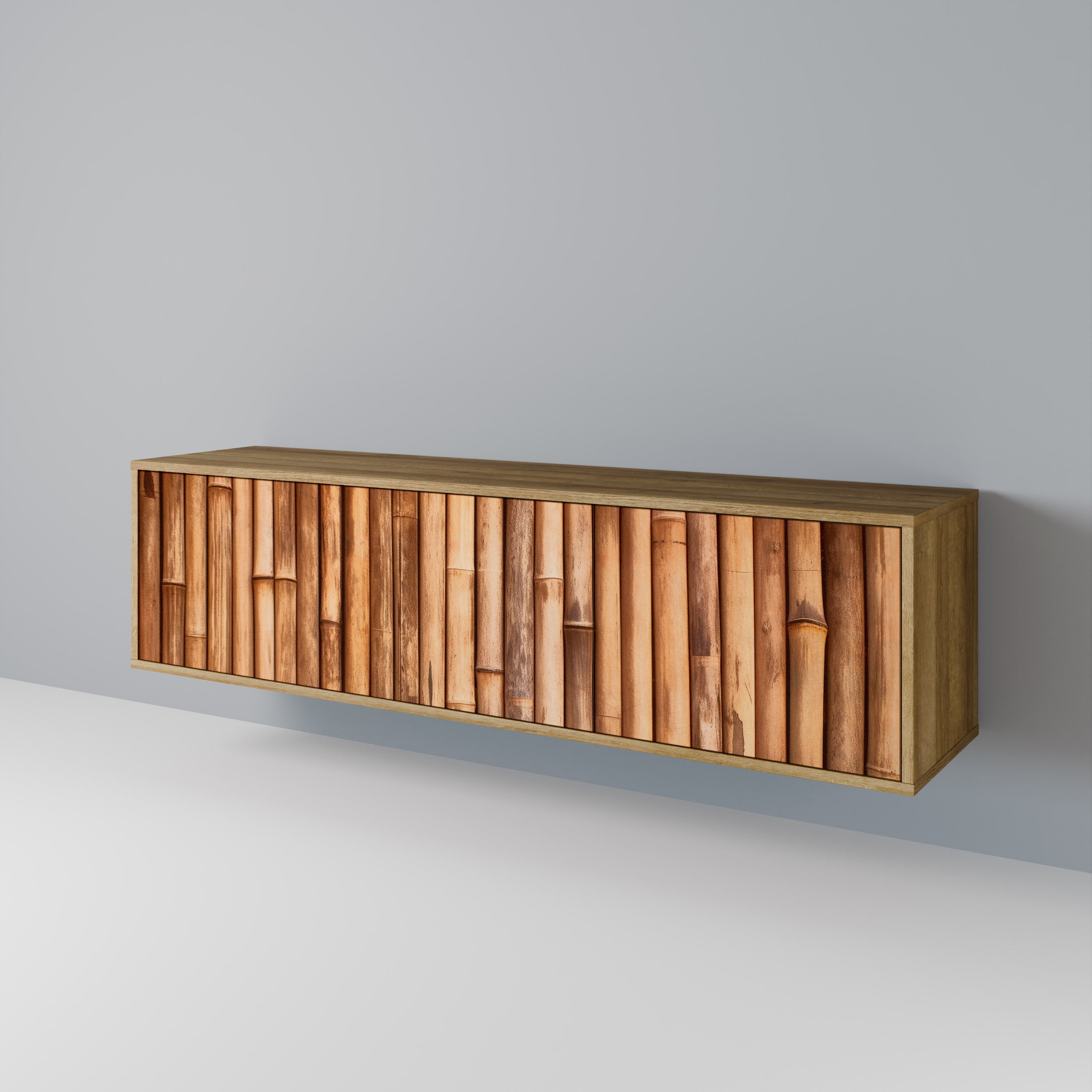 NATURAL WOOD 3-Door TV Stand in Oak Effect