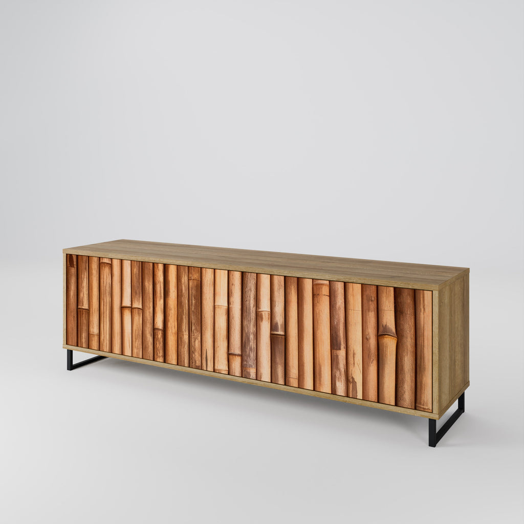 NATURAL WOOD 3-Door TV Stand in Oak Effect