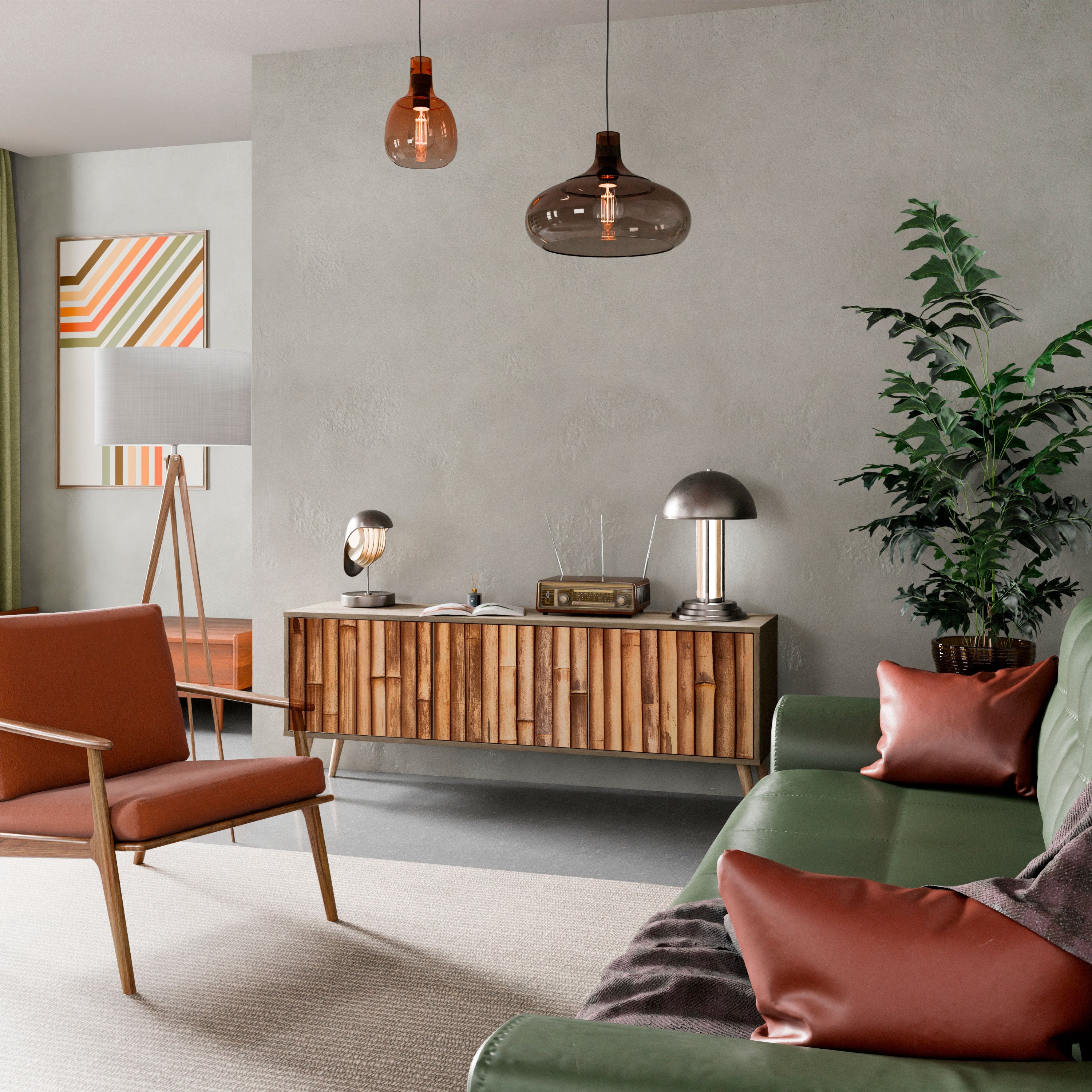 NATURAL WOOD 3-Door TV Stand in Oak Effect