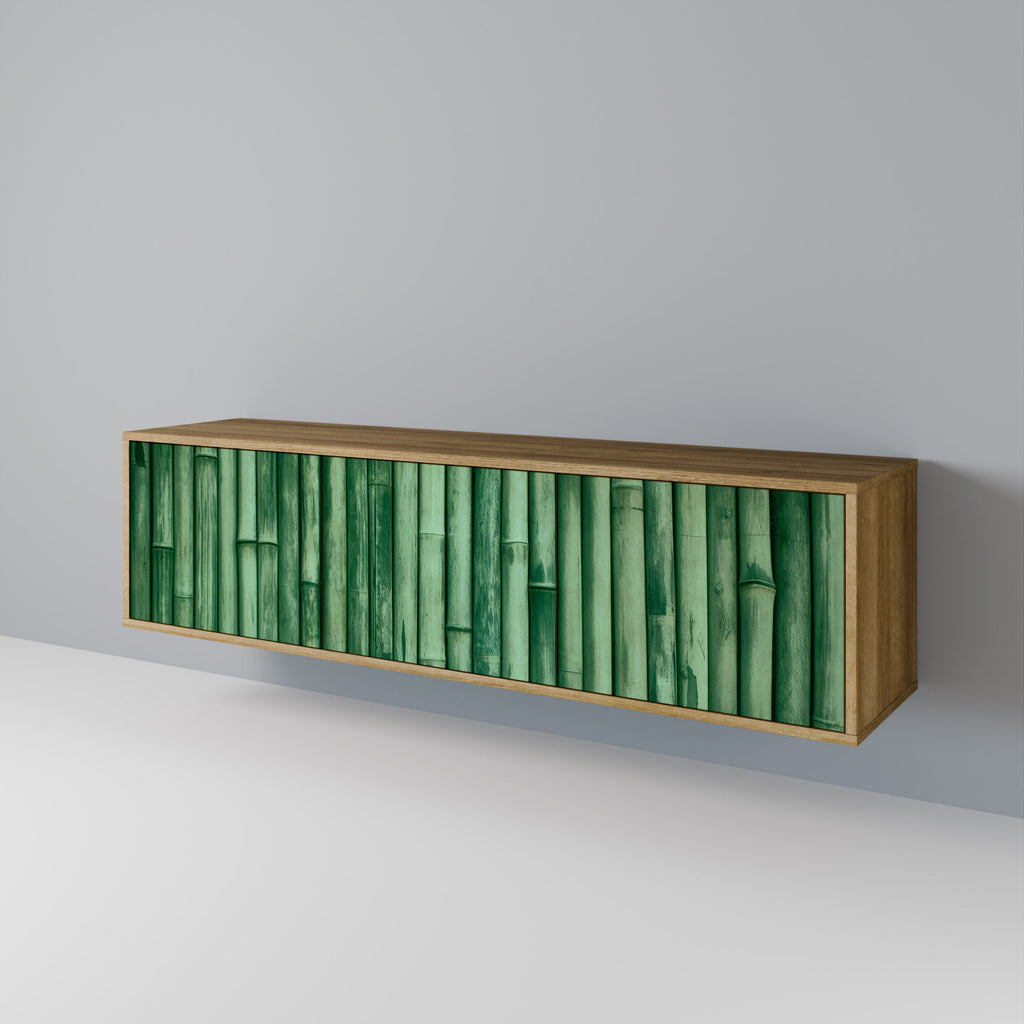 NATURAL GREEN 3-Door TV Stand in Oak Effect