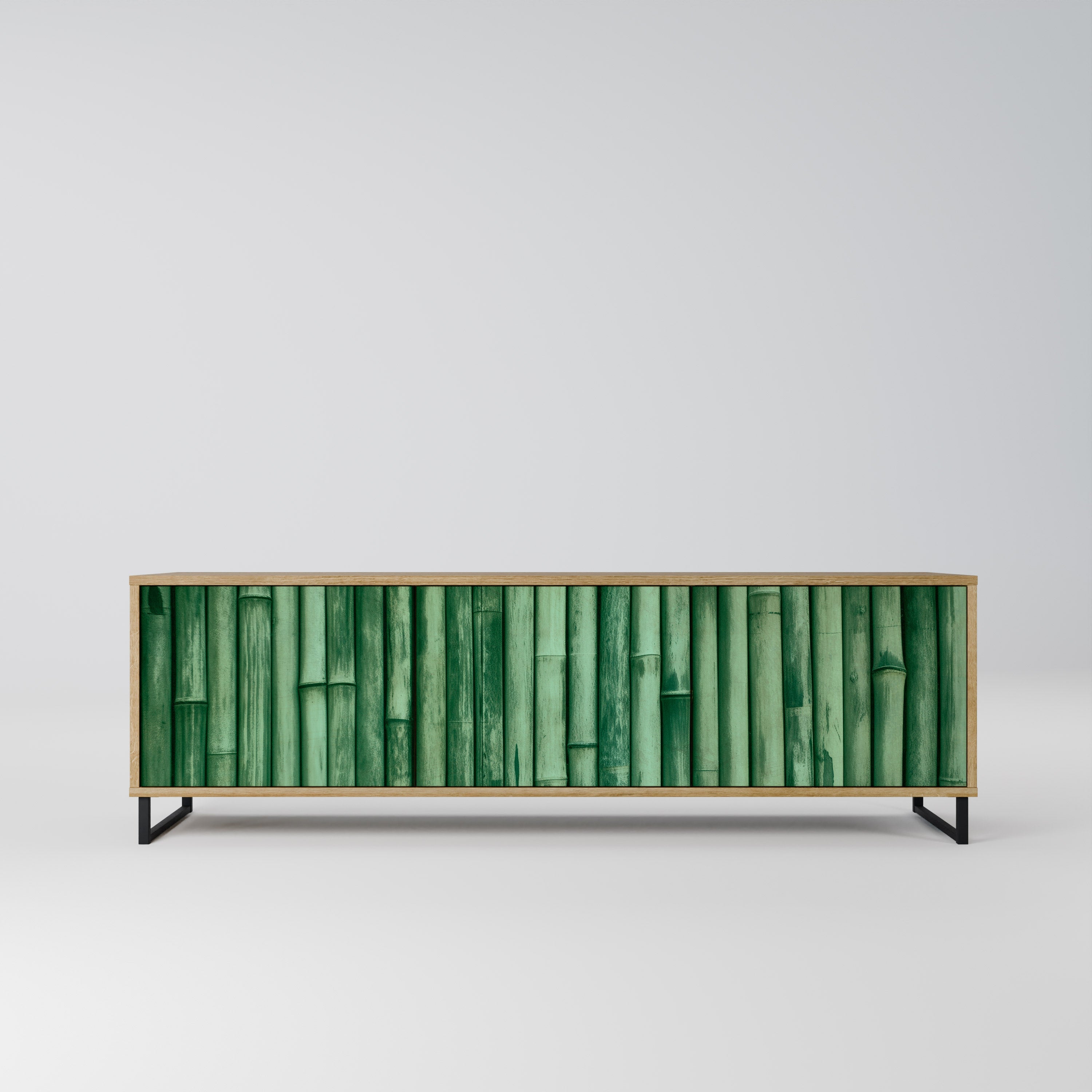 NATURAL GREEN 3-Door TV Stand in Oak Effect