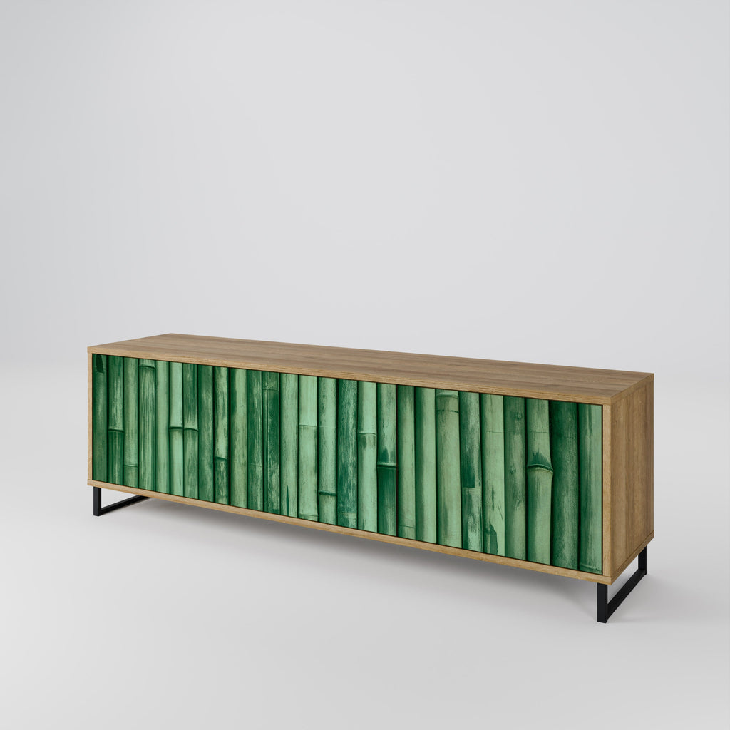 NATURAL GREEN 3-Door TV Stand in Oak Effect