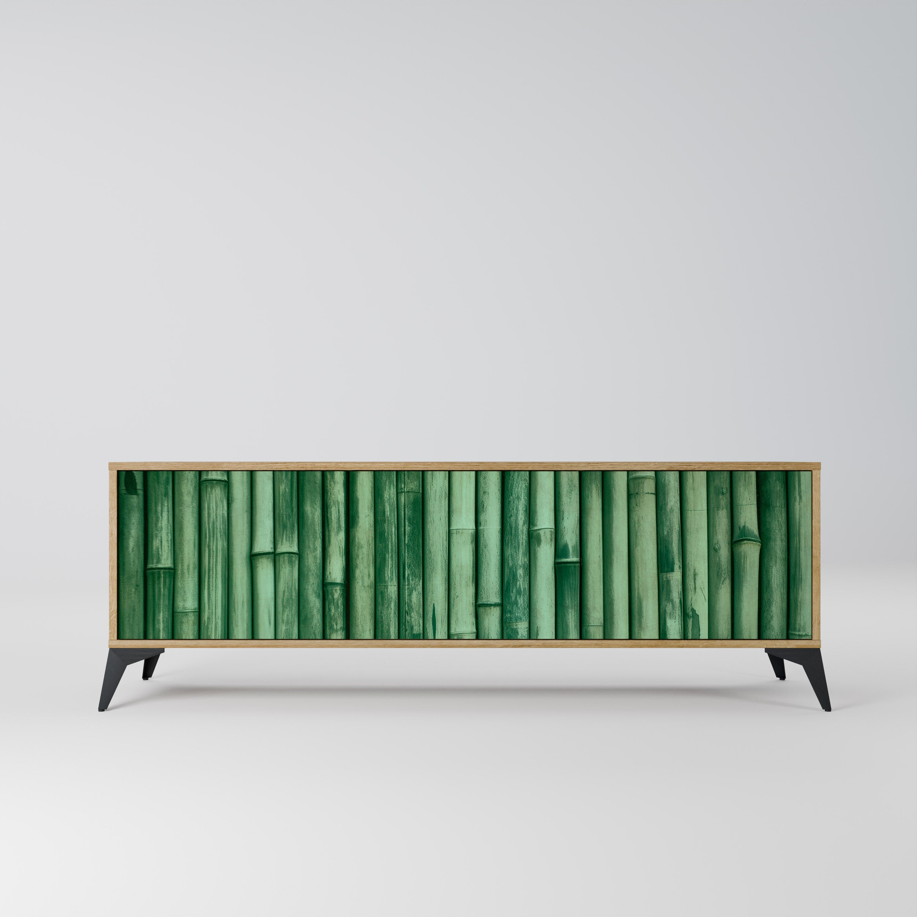 NATURAL GREEN 3-Door TV Stand in Oak Effect