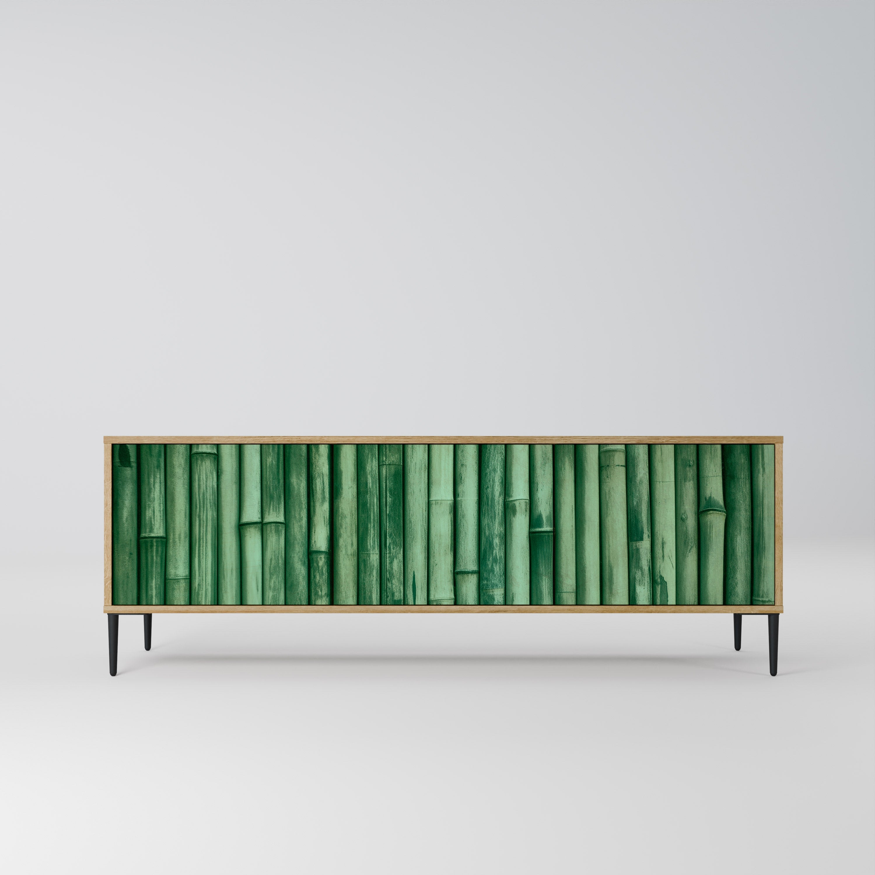 NATURAL GREEN 3-Door TV Stand in Oak Effect