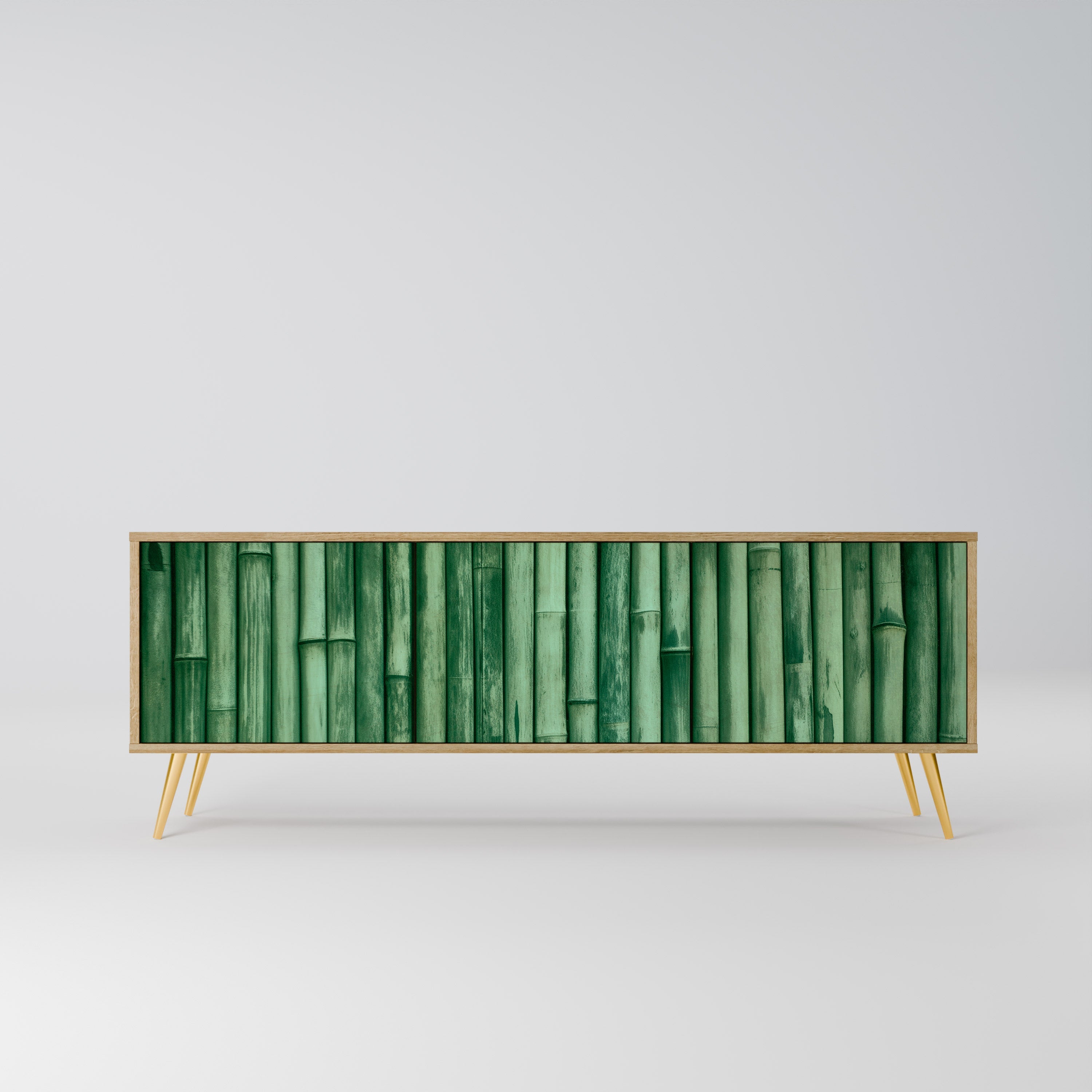 NATURAL GREEN 3-Door TV Stand in Oak Effect