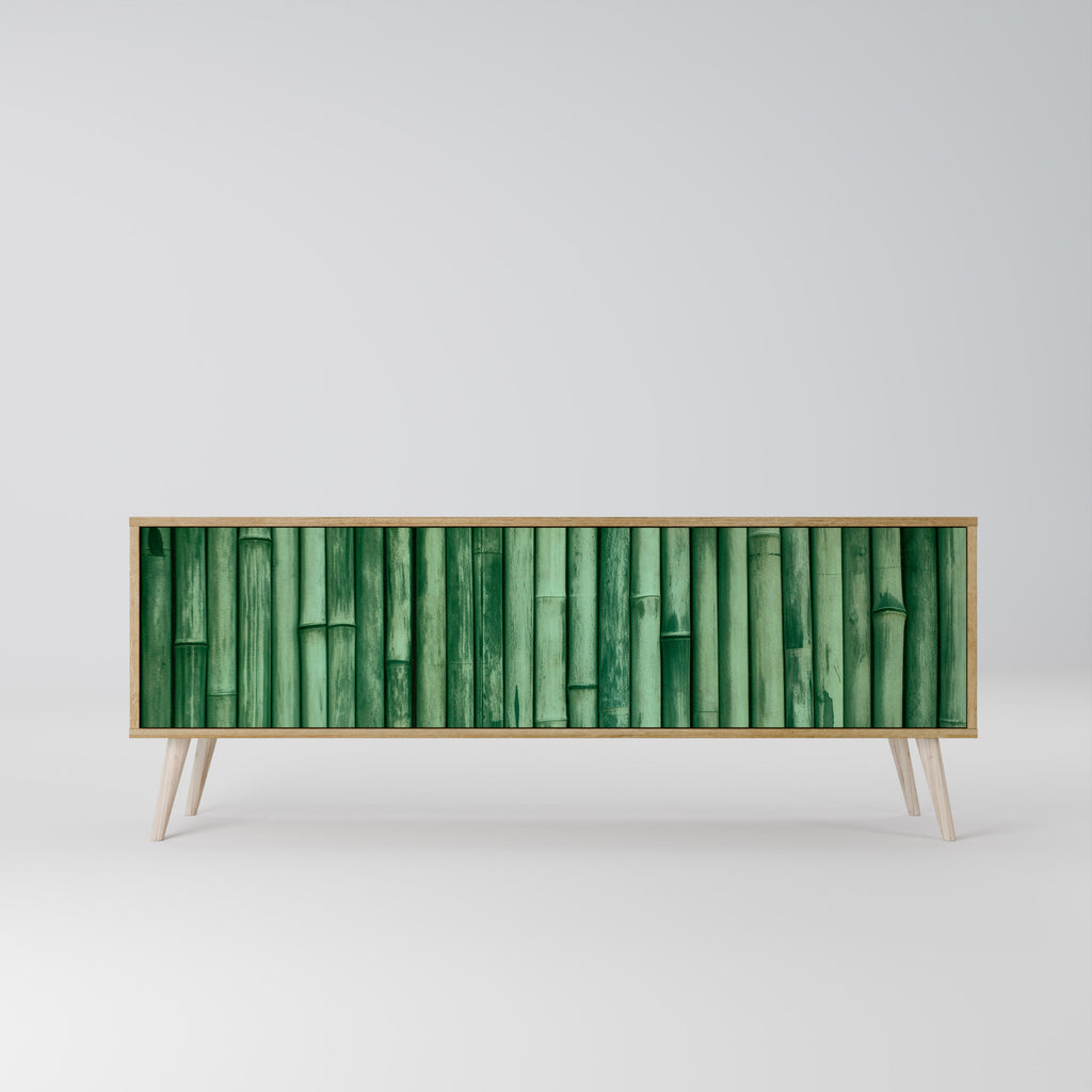 NATURAL GREEN 3-Door TV Stand in Oak Effect