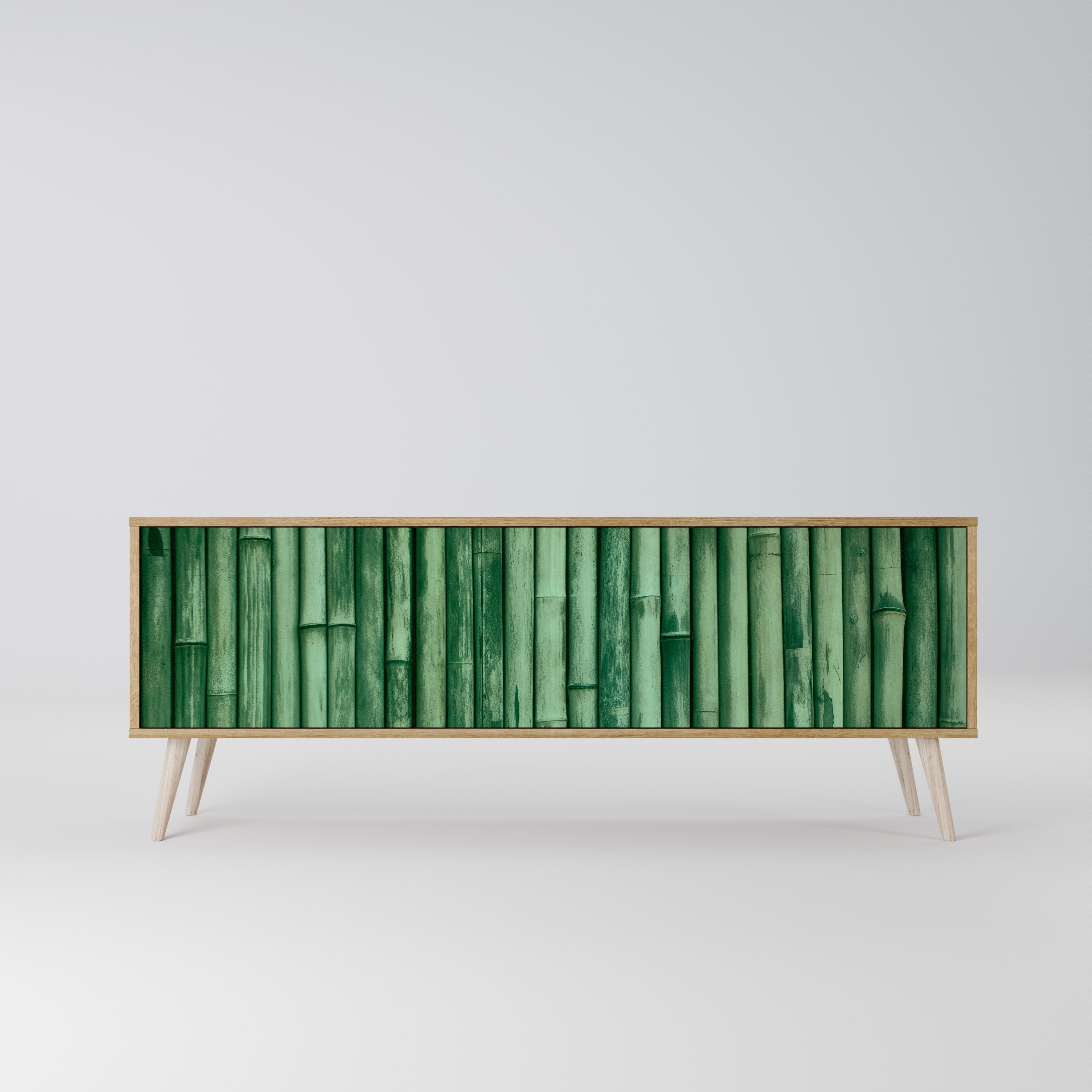 NATURAL GREEN 3-Door TV Stand in Oak Effect