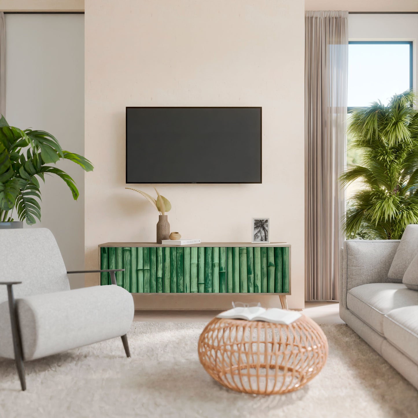 NATURAL GREEN Móvel de TV de 3 Portas