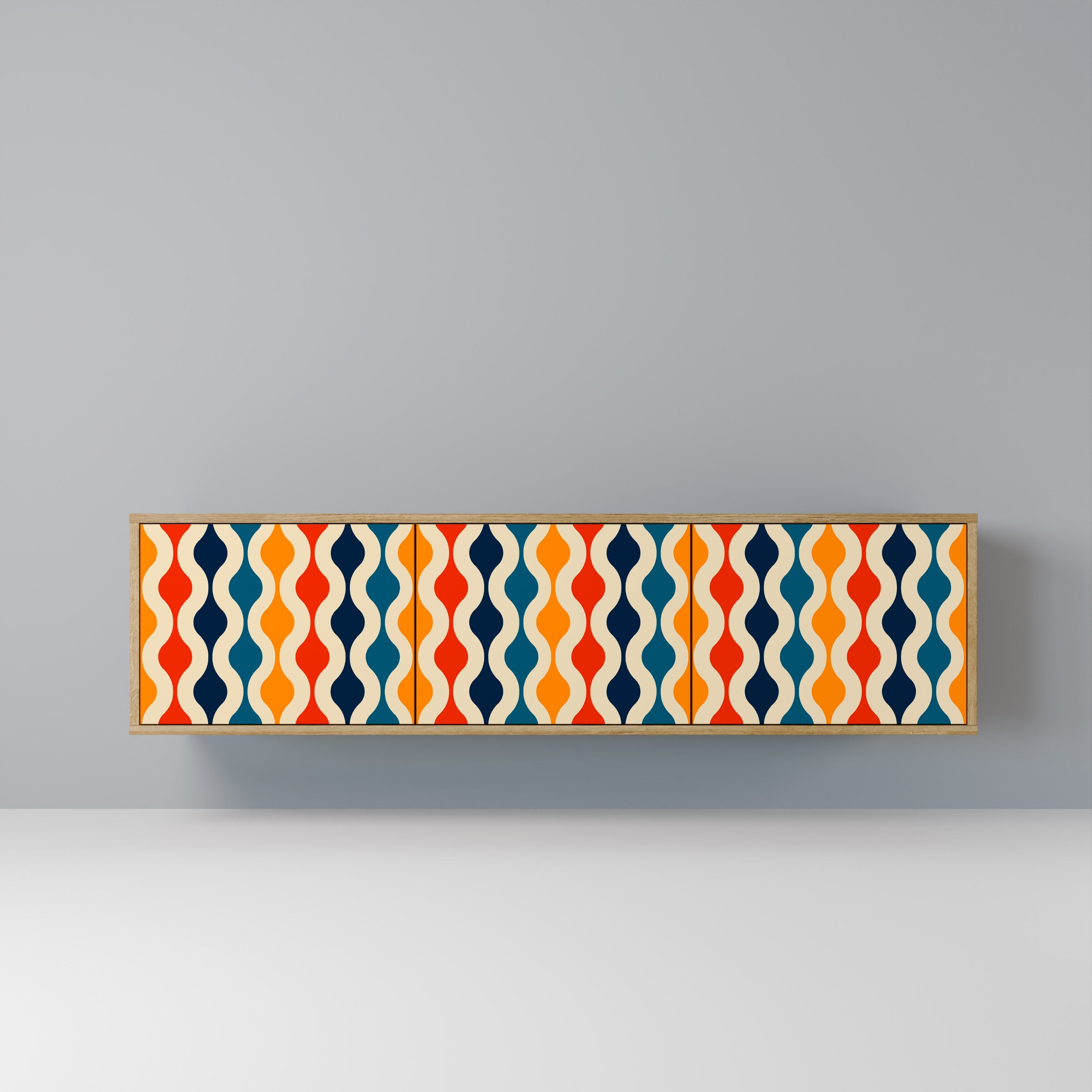 COLORFUL NOSTALGIA 3-Door TV Stand in Oak Effect