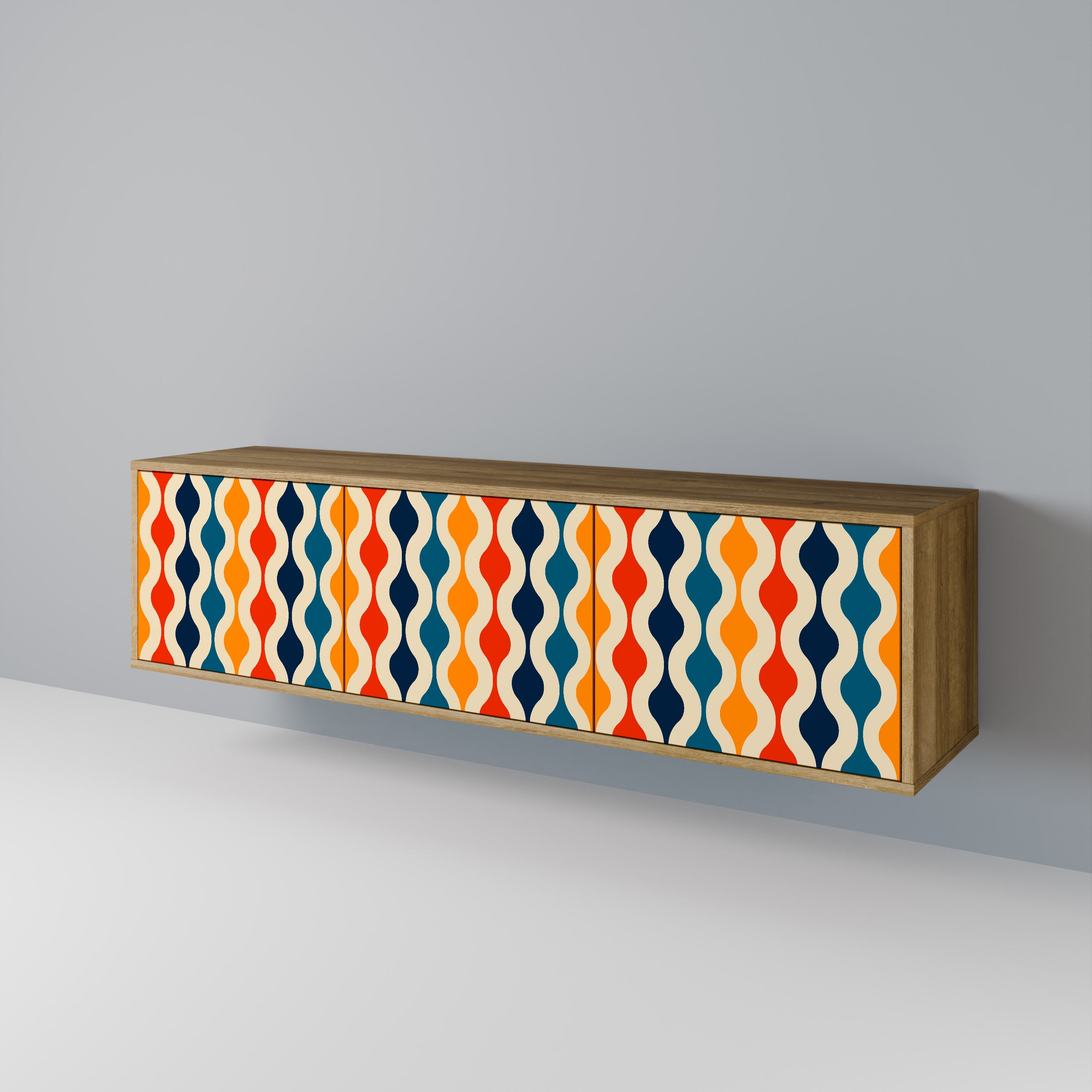 COLORFUL NOSTALGIA Móvel de TV com 3 Portas em Efeito Carvalho