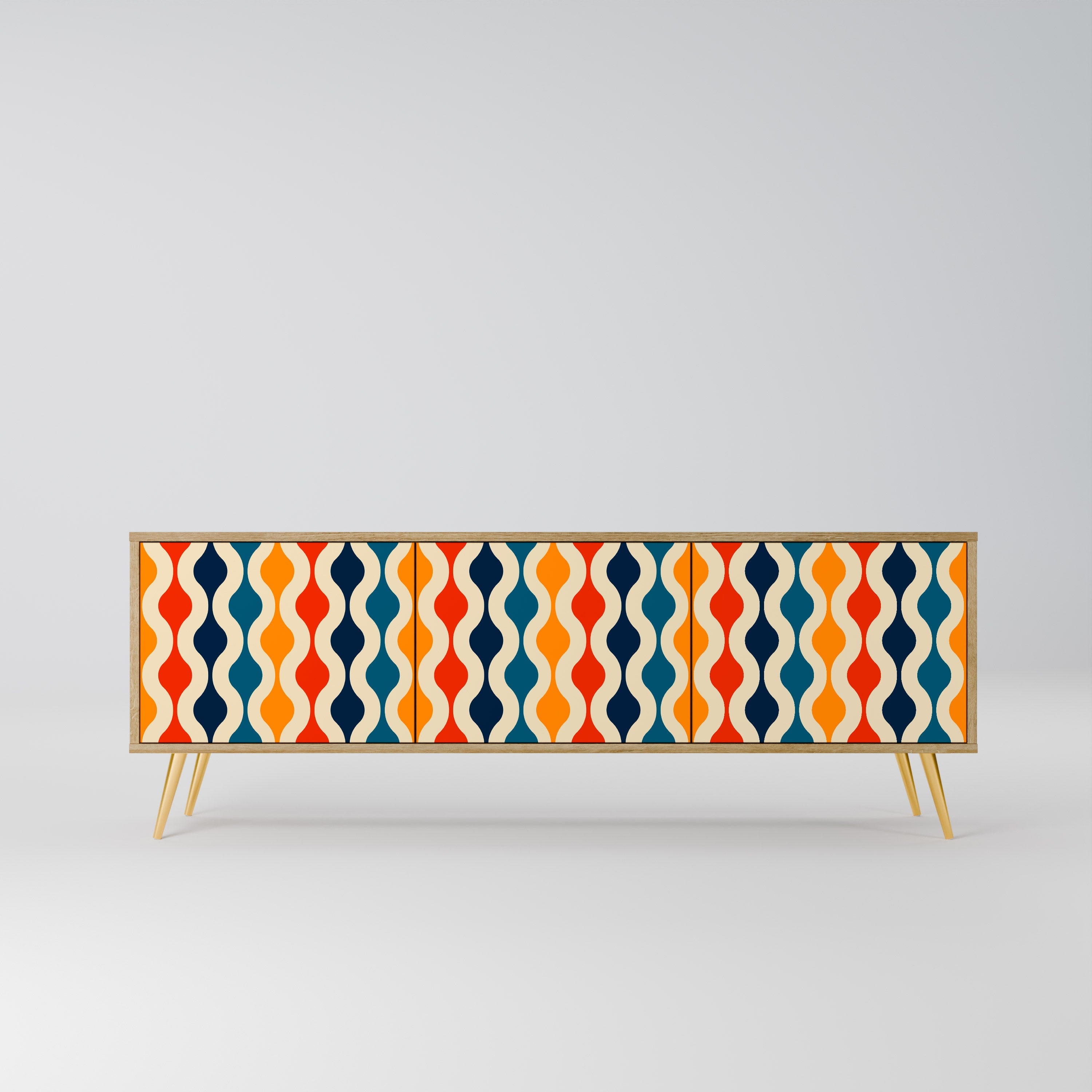 COLORFUL NOSTALGIA 3-Door TV Stand in Oak Effect