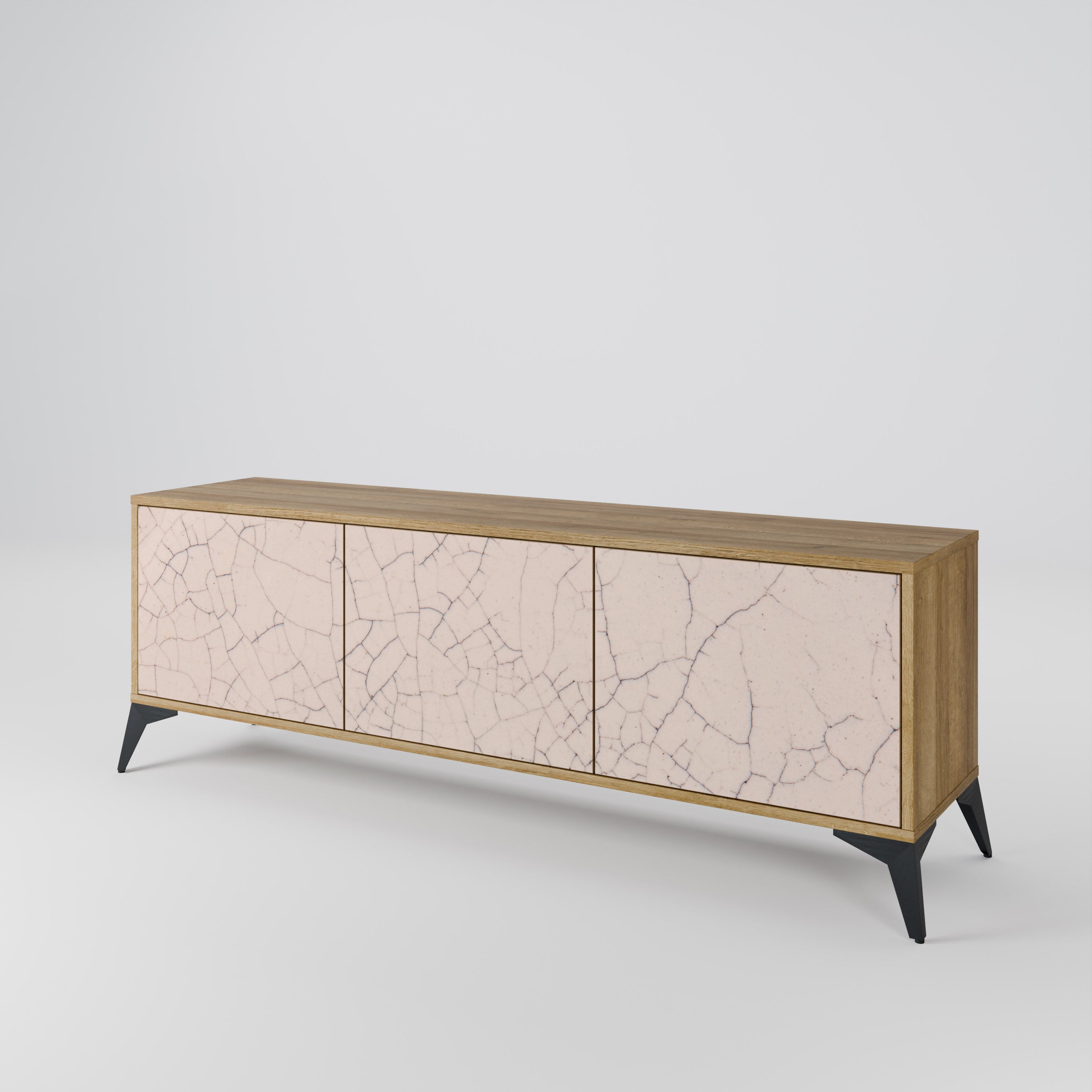 CERAMIC TEXTURE 3-Door TV Stand in Oak Effect