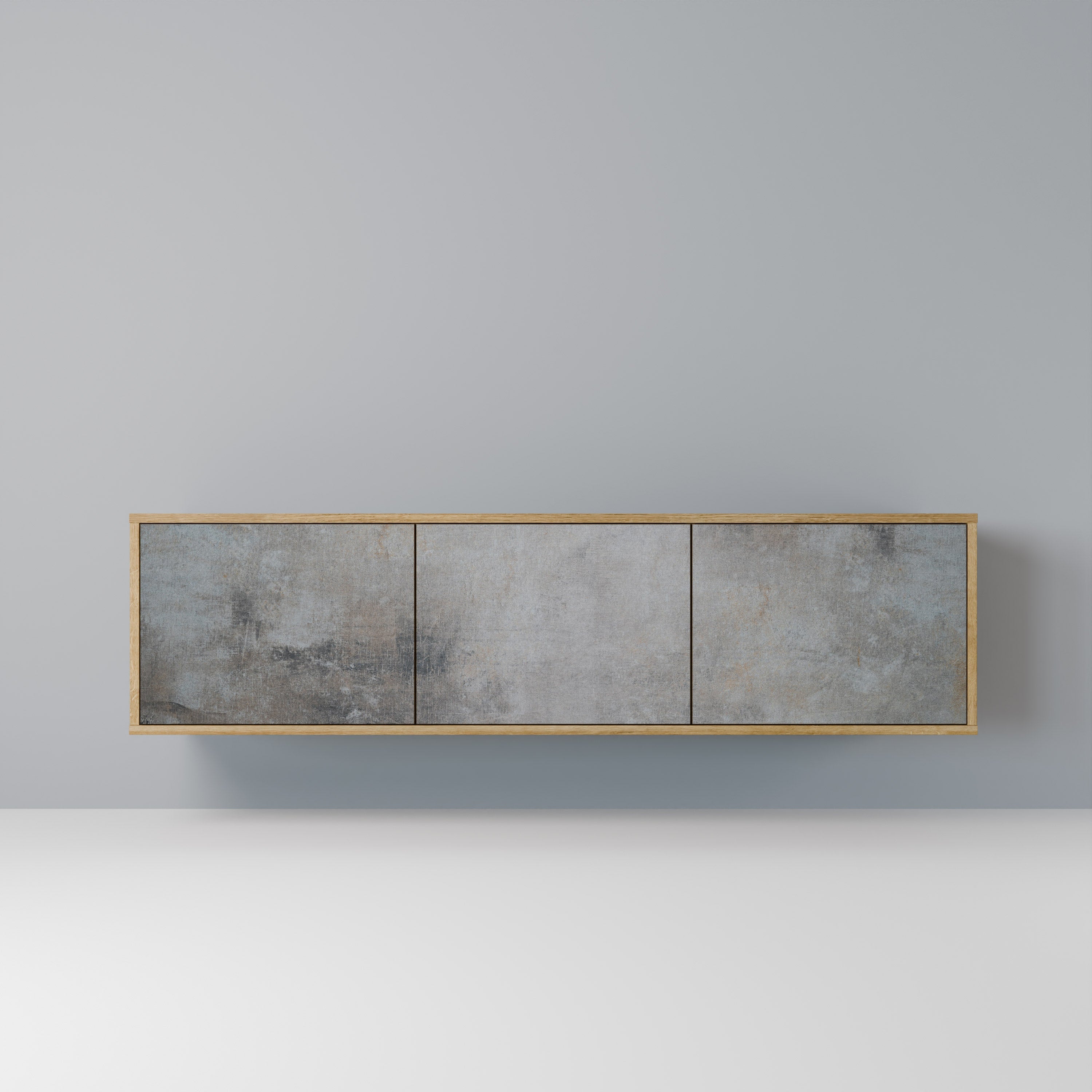 CONCRETE WALL 3-Door TV Stand in Oak Effect