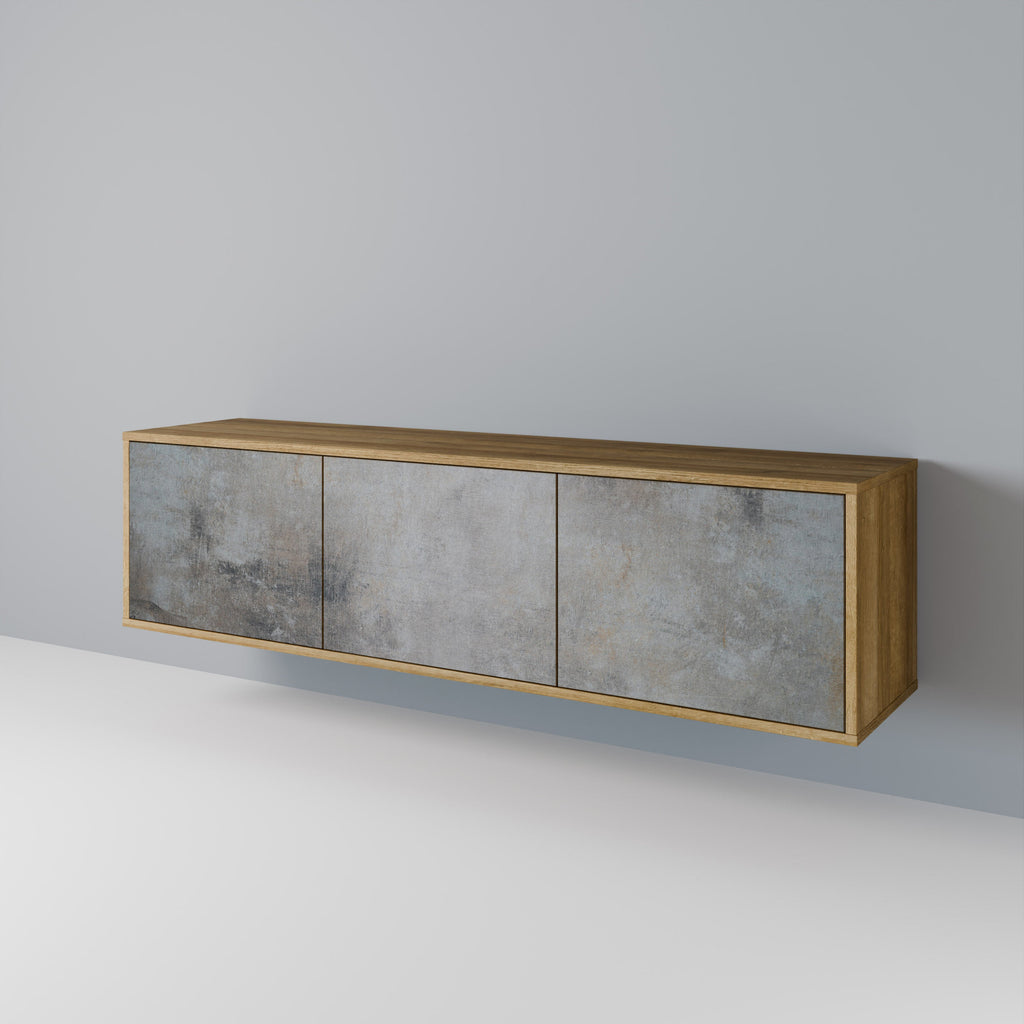 CONCRETE WALL 3-Door TV Stand in Oak Effect