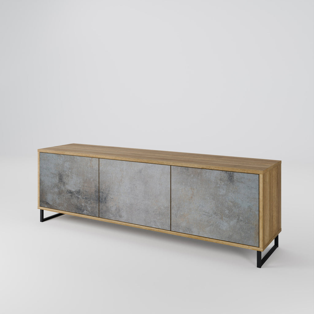 CONCRETE WALL 3-Door TV Stand in Oak Effect