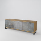 CONCRETE WALL 3-Door TV Stand in Oak Effect
