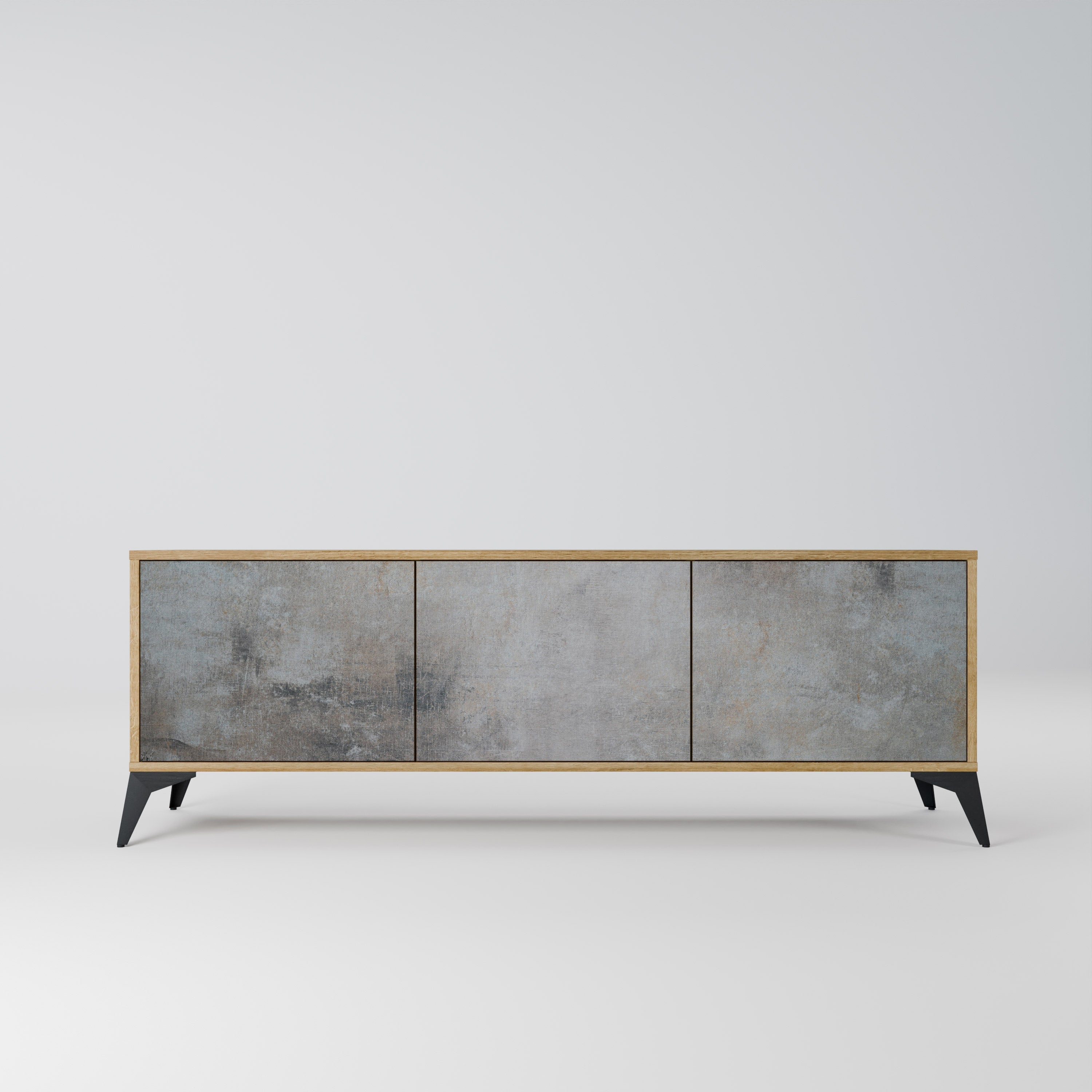 CONCRETE WALL 3-Door TV Stand in Oak Effect