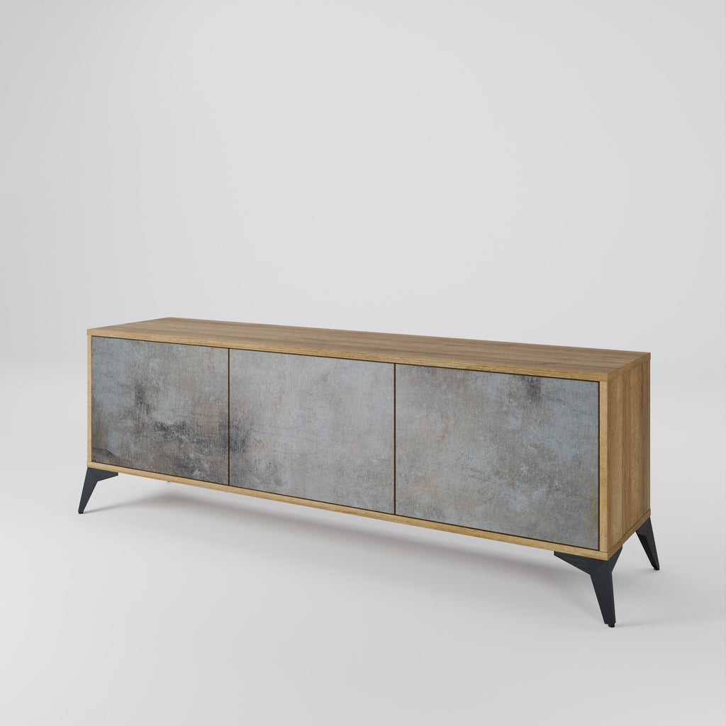 CONCRETE WALL 3-Door TV Stand in Oak Effect