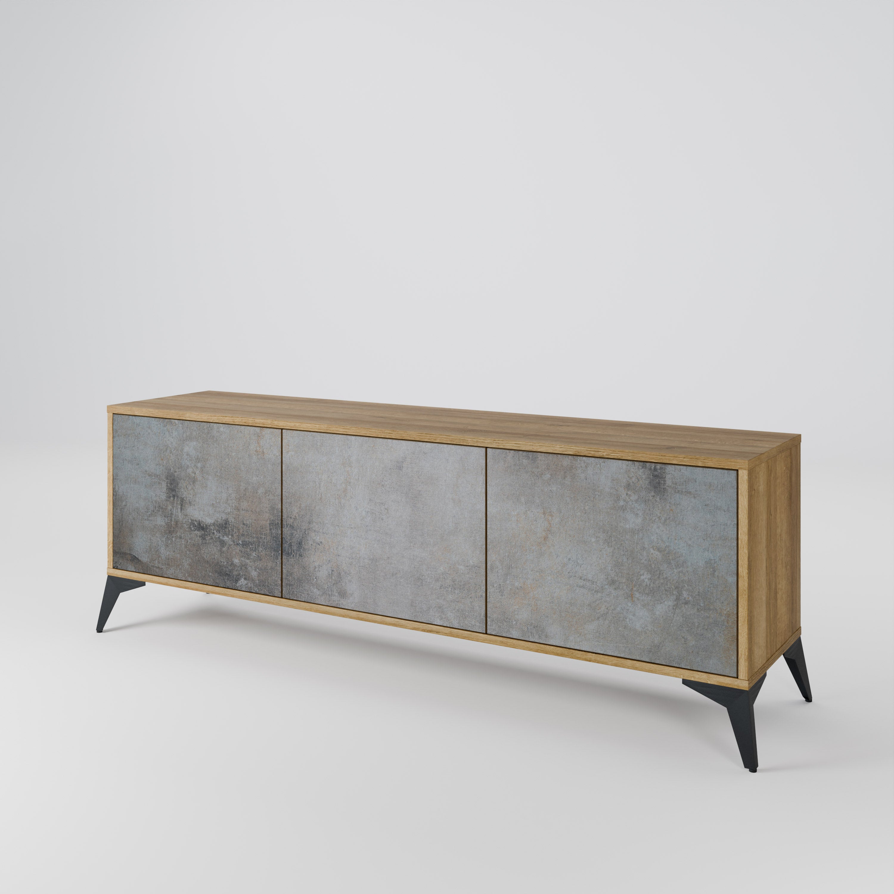 CONCRETE WALL 3-Door TV Stand in Oak Effect