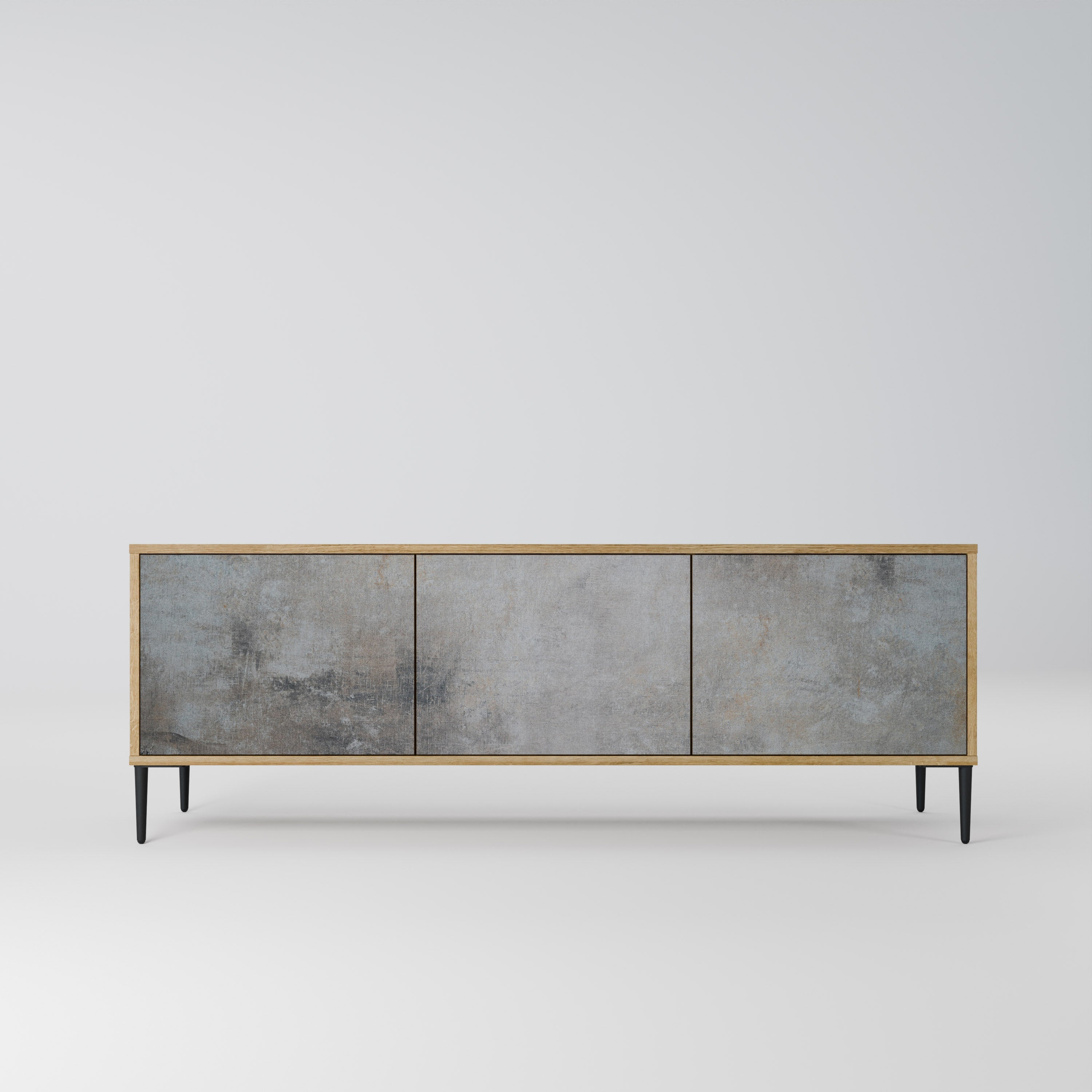 CONCRETE WALL 3-Door TV Stand in Oak Effect