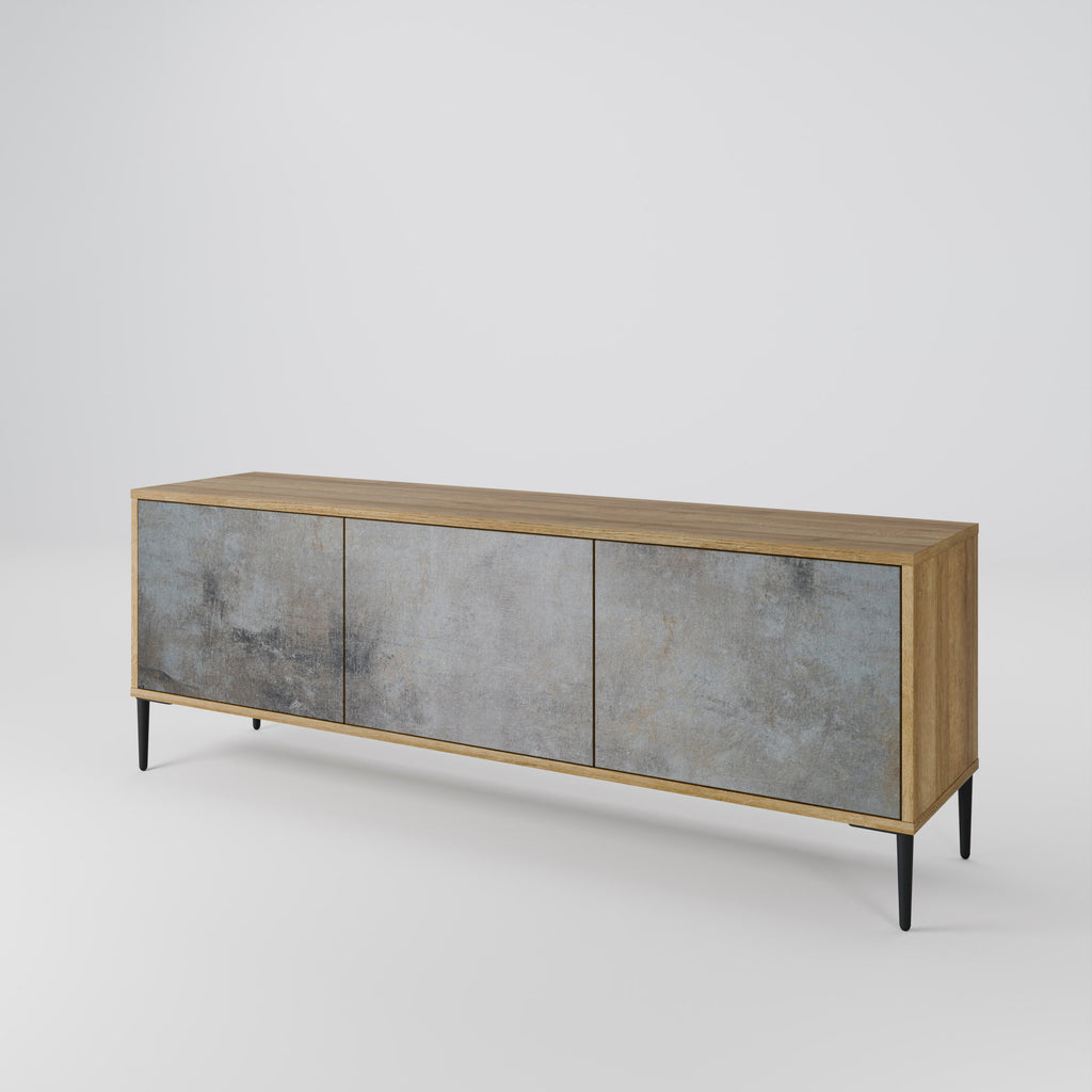 CONCRETE WALL 3-Door TV Stand in Oak Effect