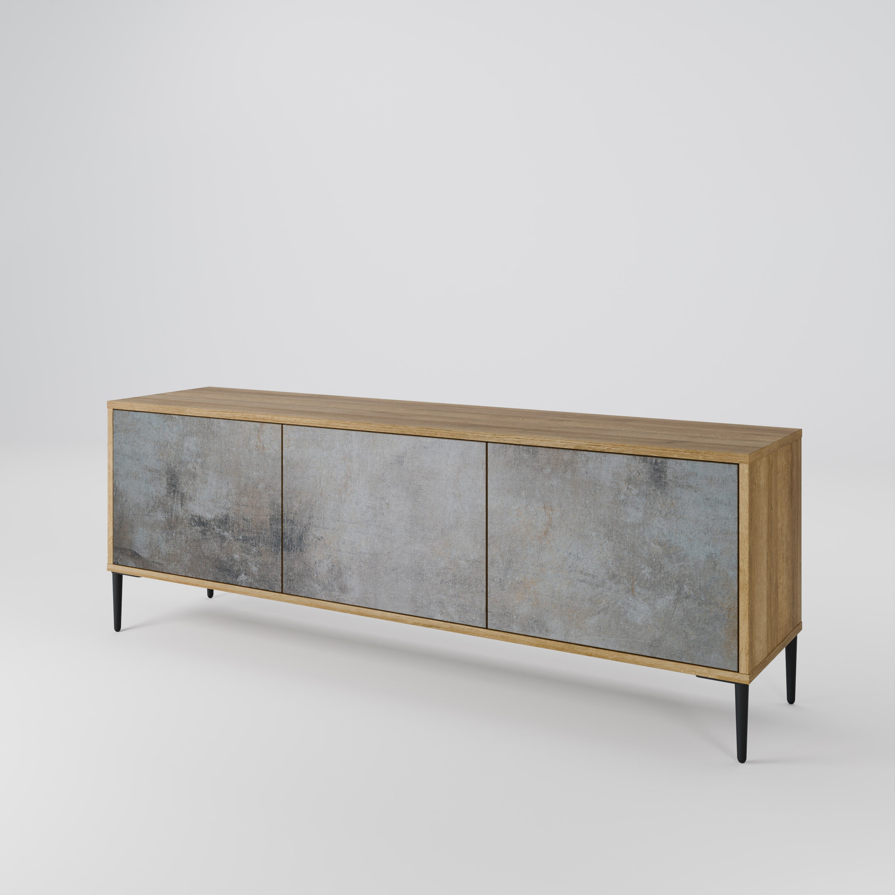 CONCRETE WALL 3-Door TV Stand in Oak Effect