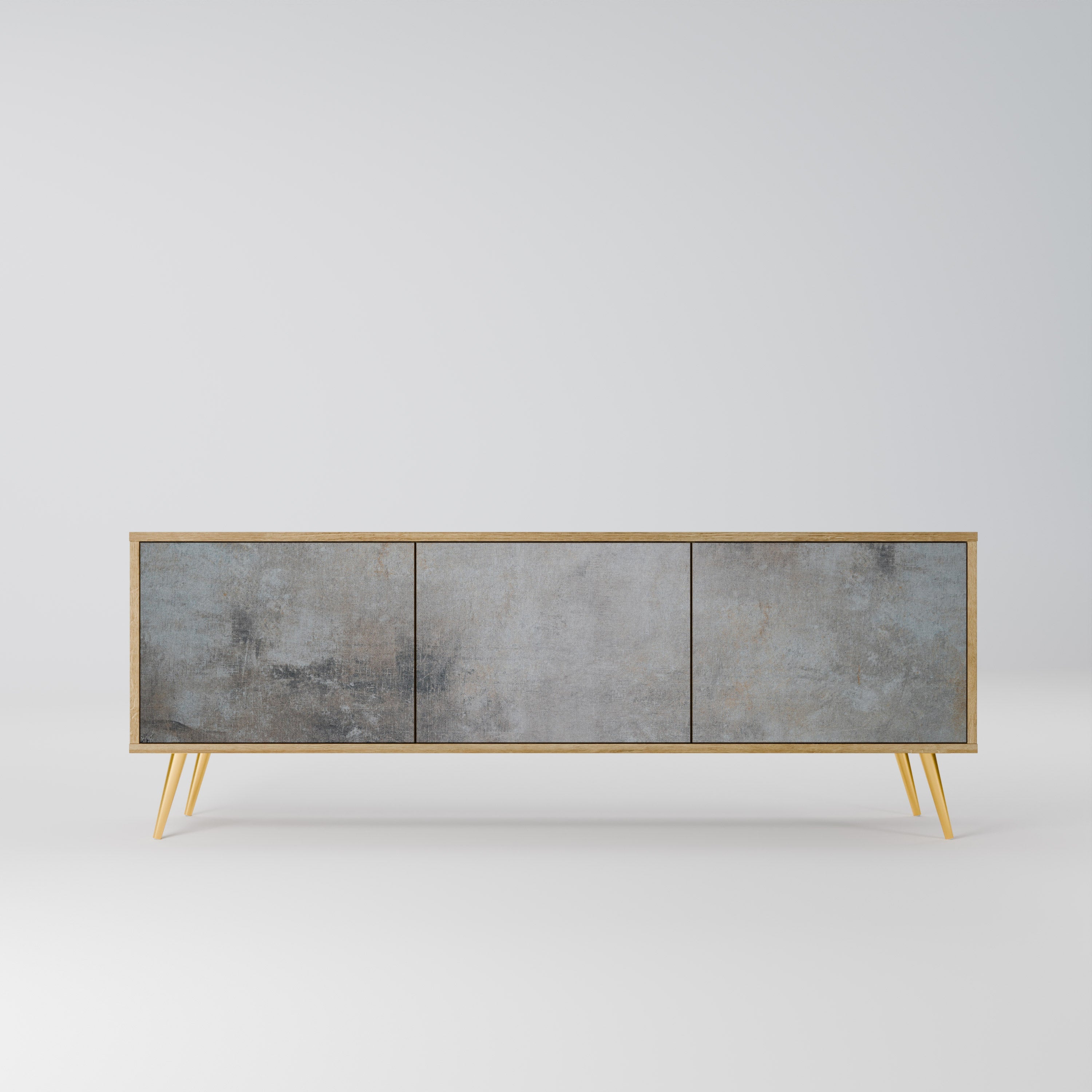 CONCRETE WALL 3-Door TV Stand in Oak Effect