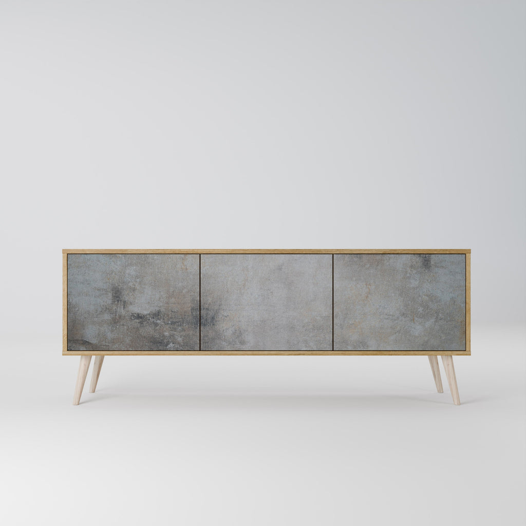 CONCRETE WALL 3-Door TV Stand in Oak Effect