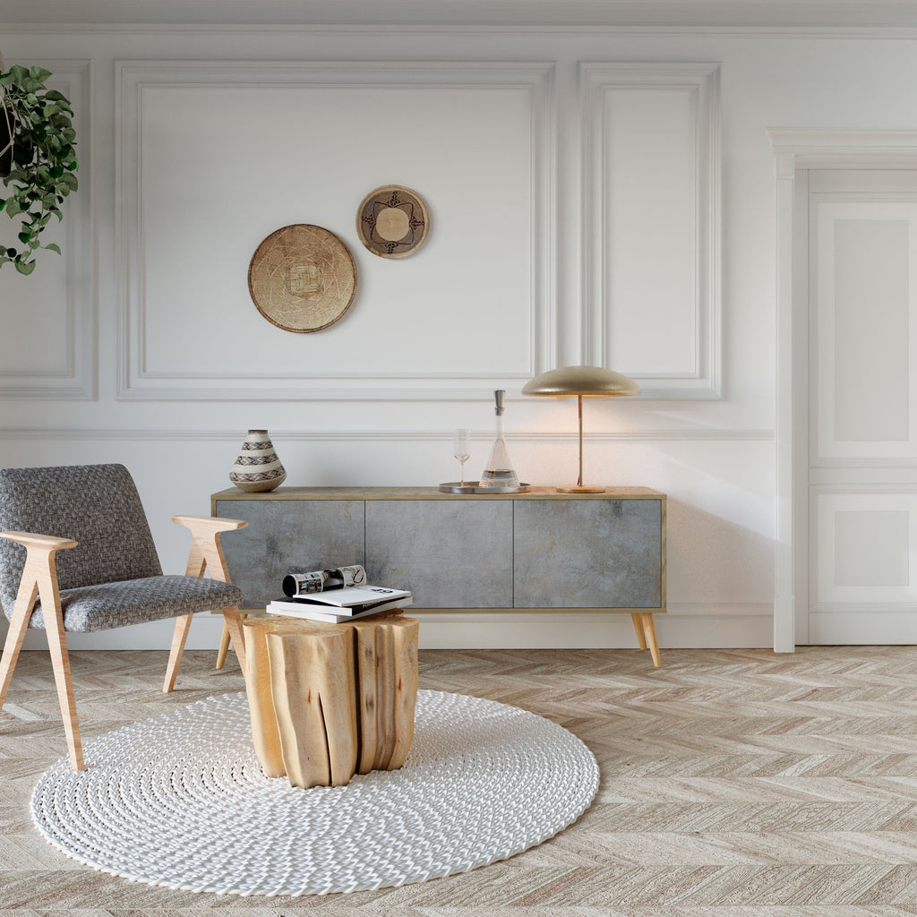 CONCRETE WALL 3-Door TV Stand in Oak Effect