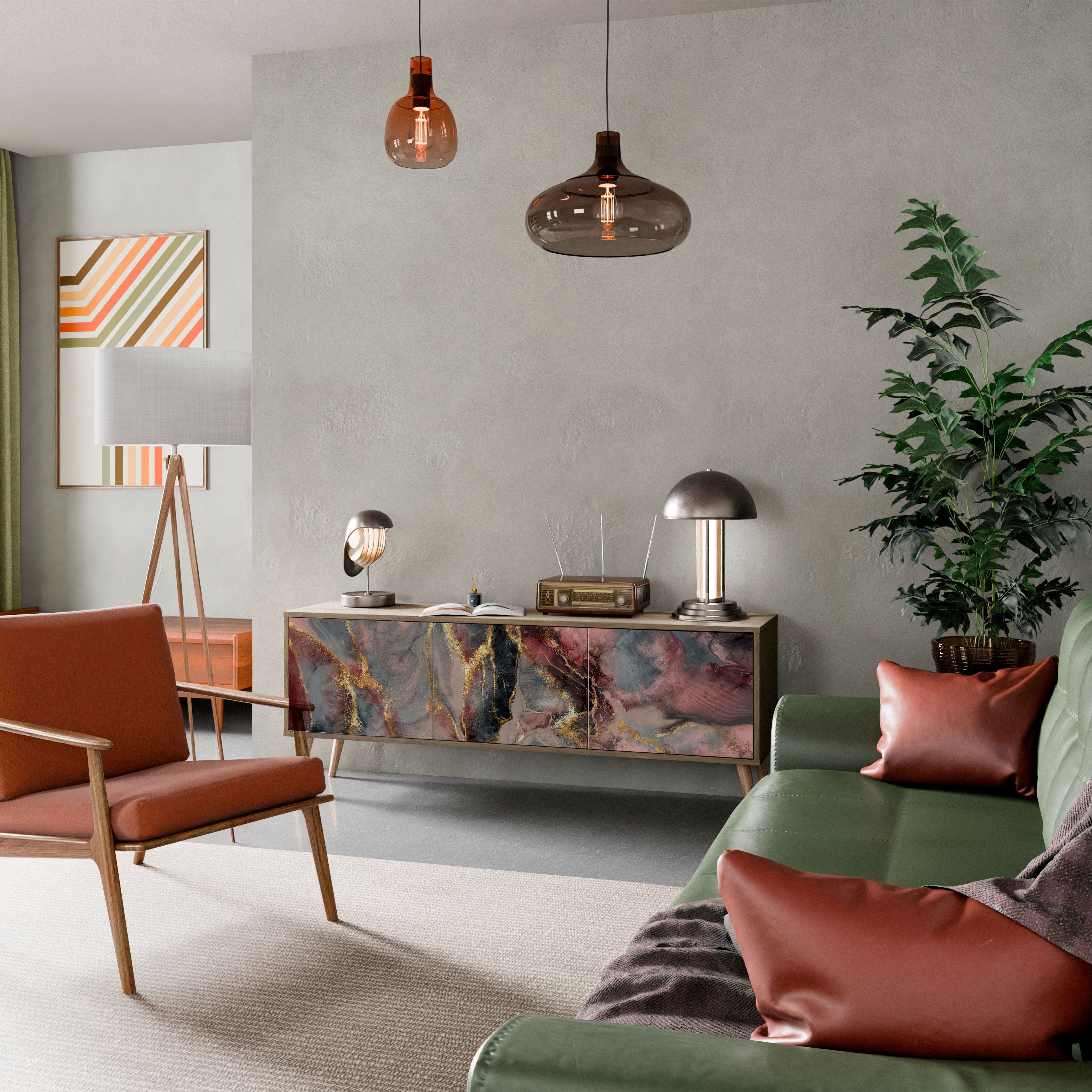 GOLDEN TIDES 3-Door TV Stand in Oak Effect