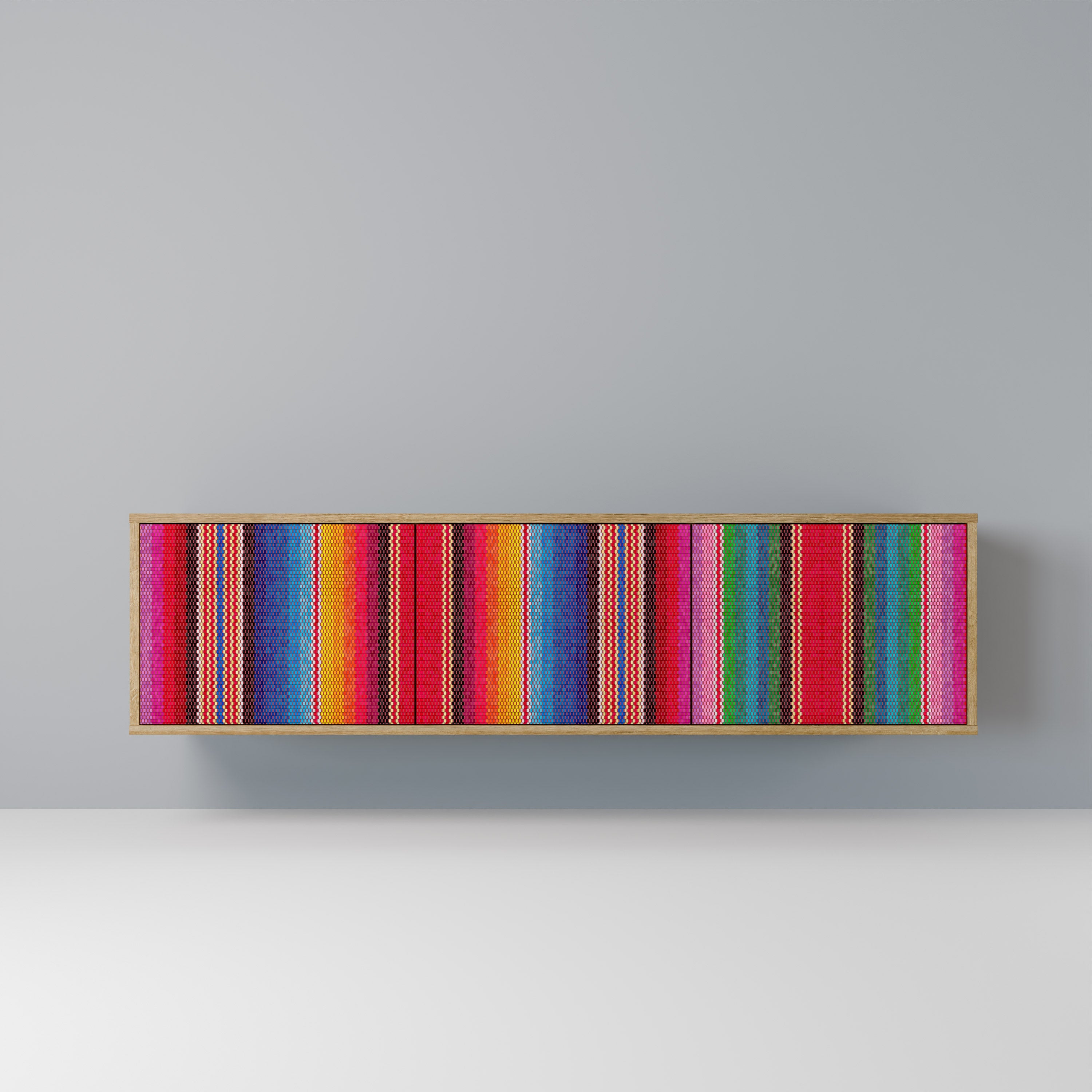 ETHNIC MEXICAN 3-Door TV Stand in Oak Effect