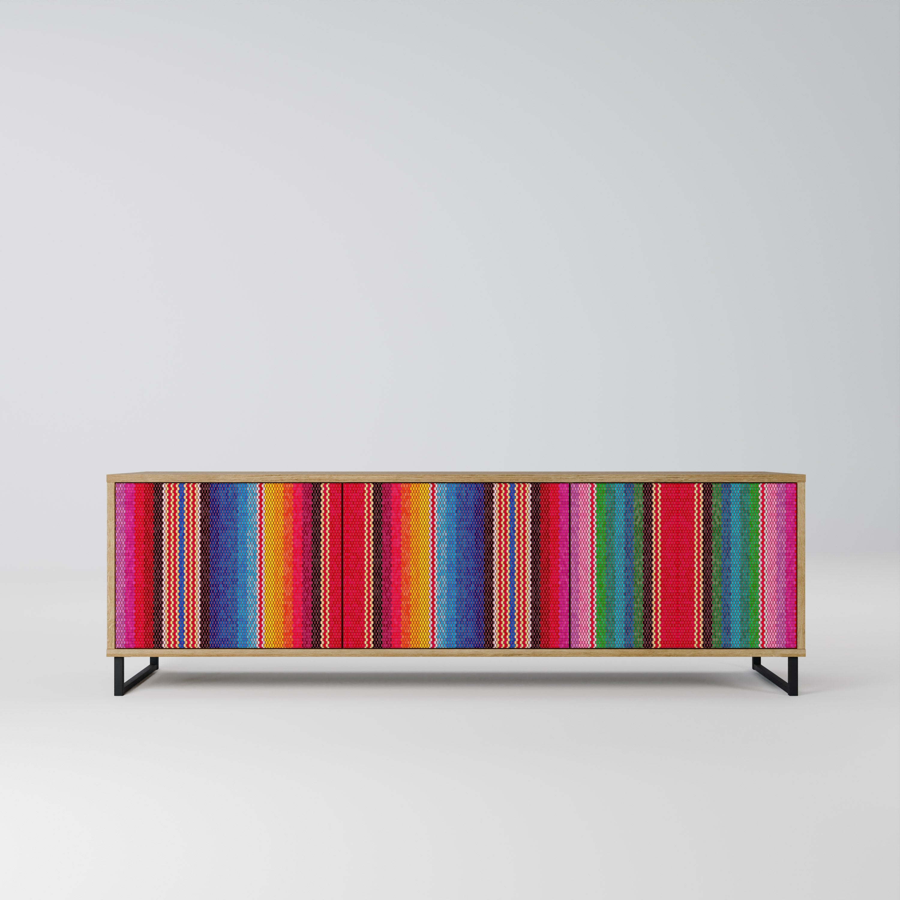 ETHNIC MEXICAN 3-Door TV Stand in Oak Effect