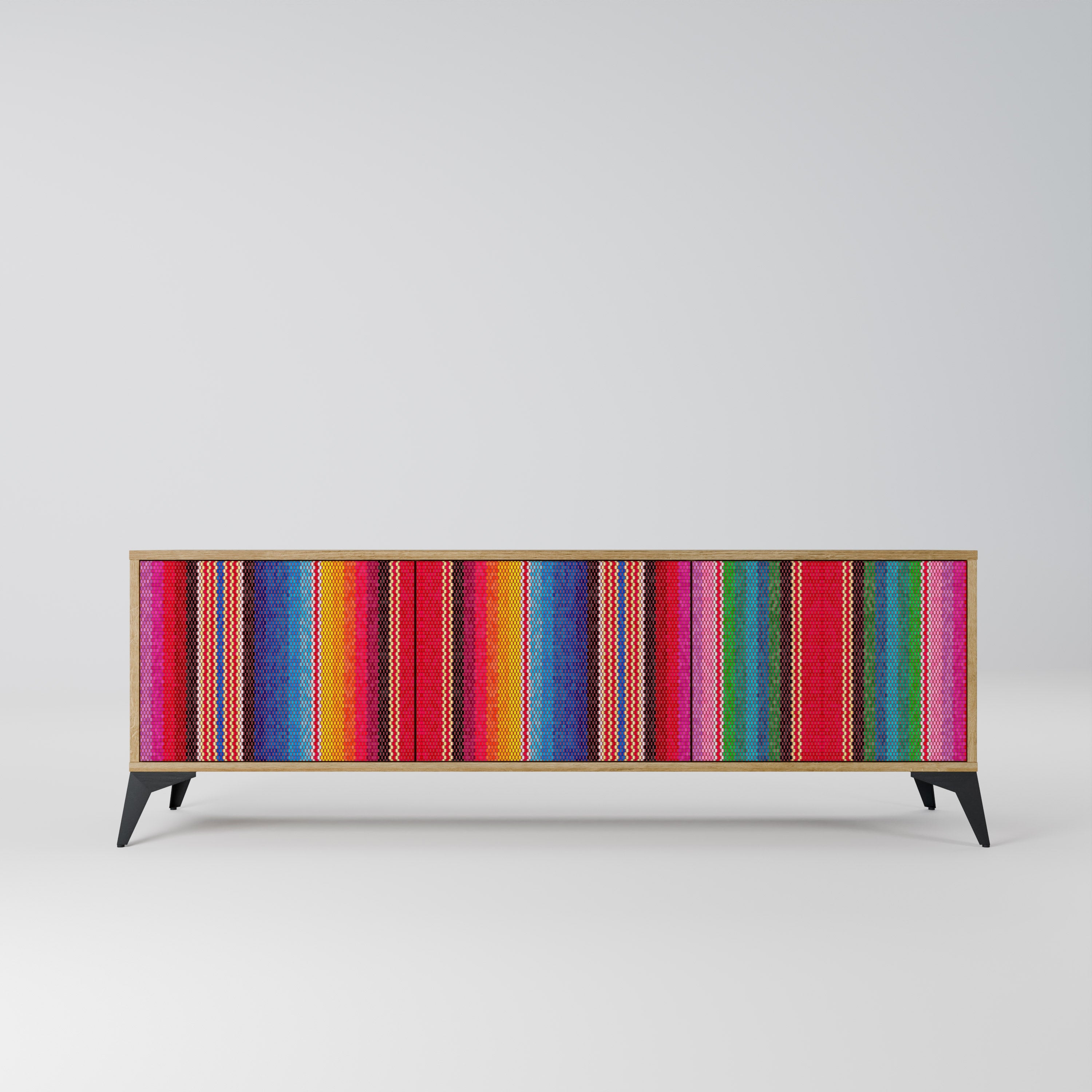 ETHNIC MEXICAN 3-Door TV Stand in Oak Effect