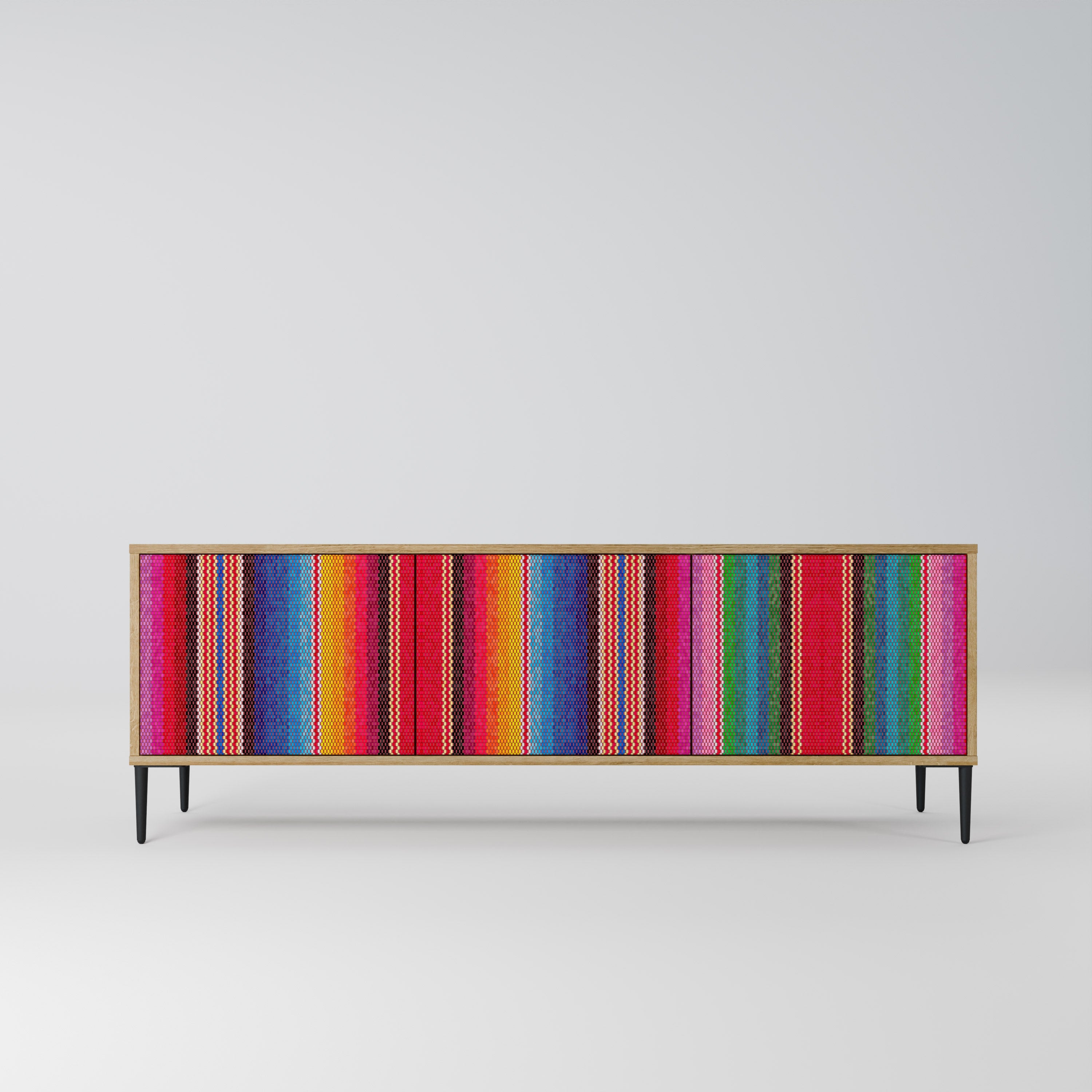 ETHNIC MEXICAN 3-Door TV Stand in Oak Effect