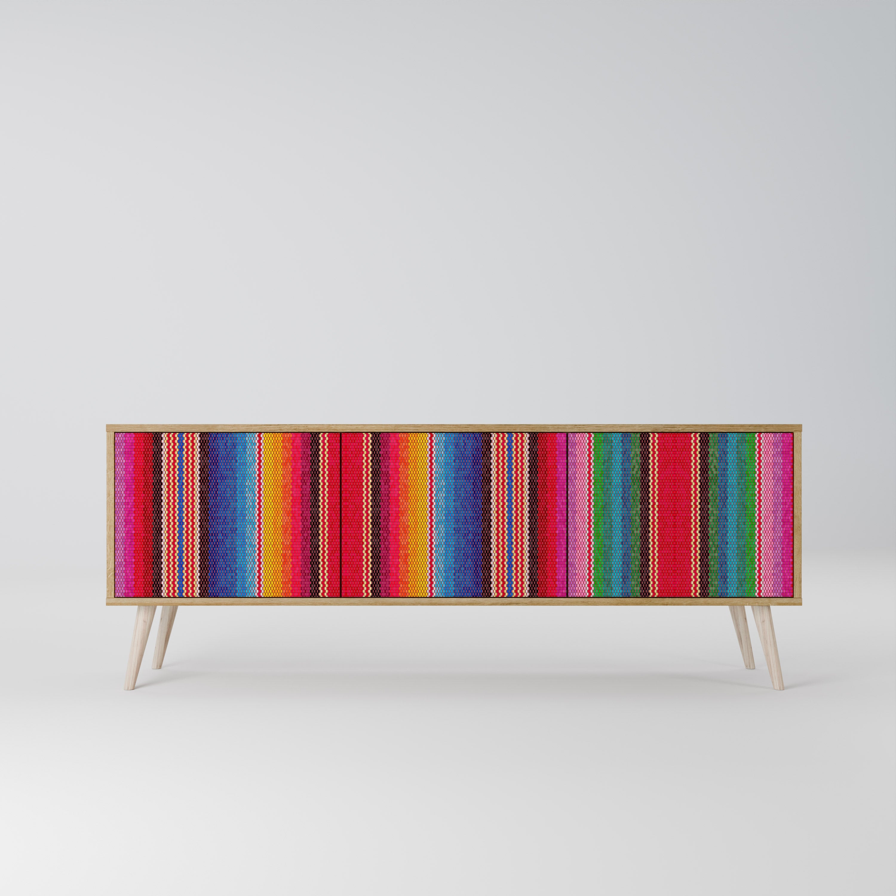 ETHNIC MEXICAN 3-Door TV Stand in Oak Effect