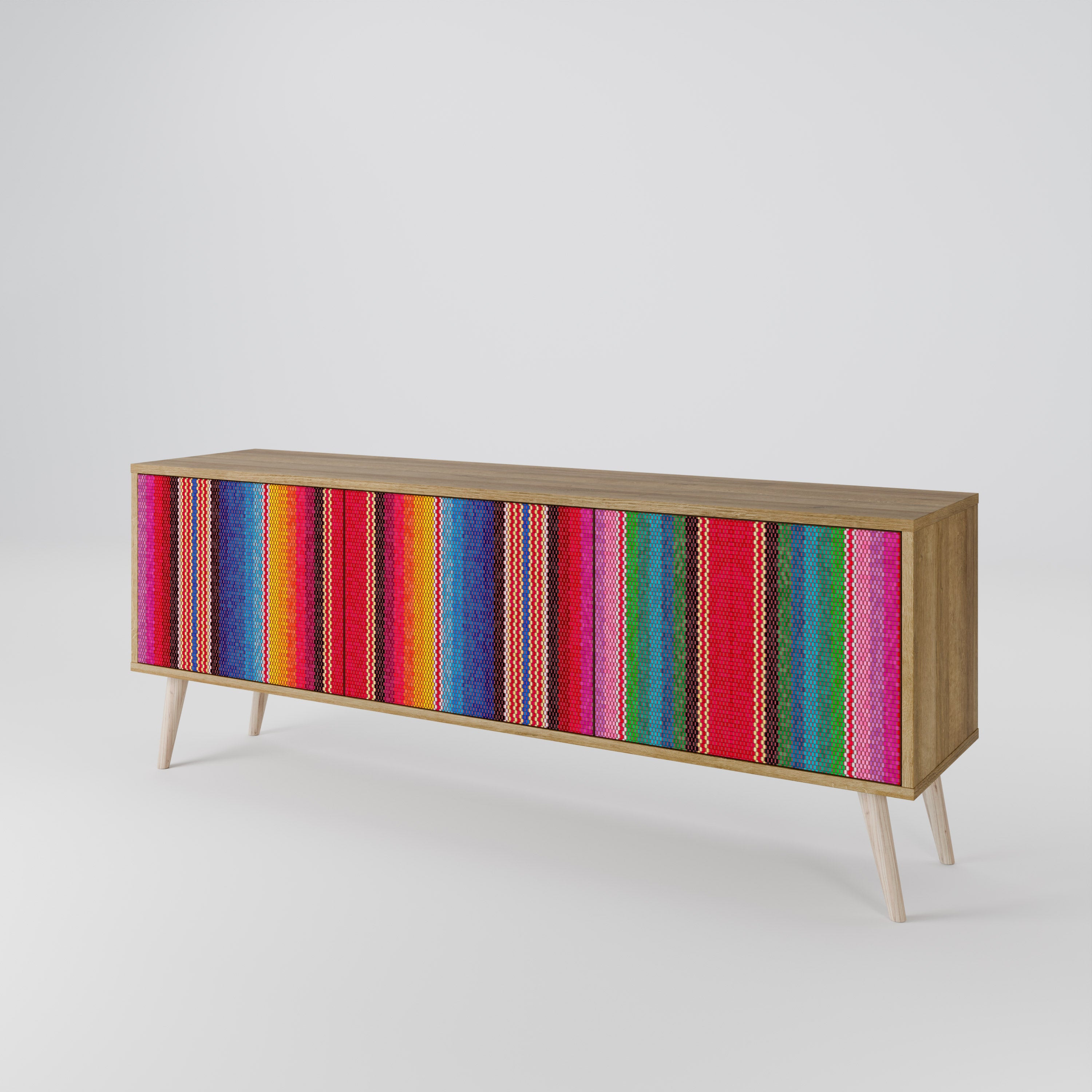 ETHNIC MEXICAN 3-Door TV Stand in Oak Effect