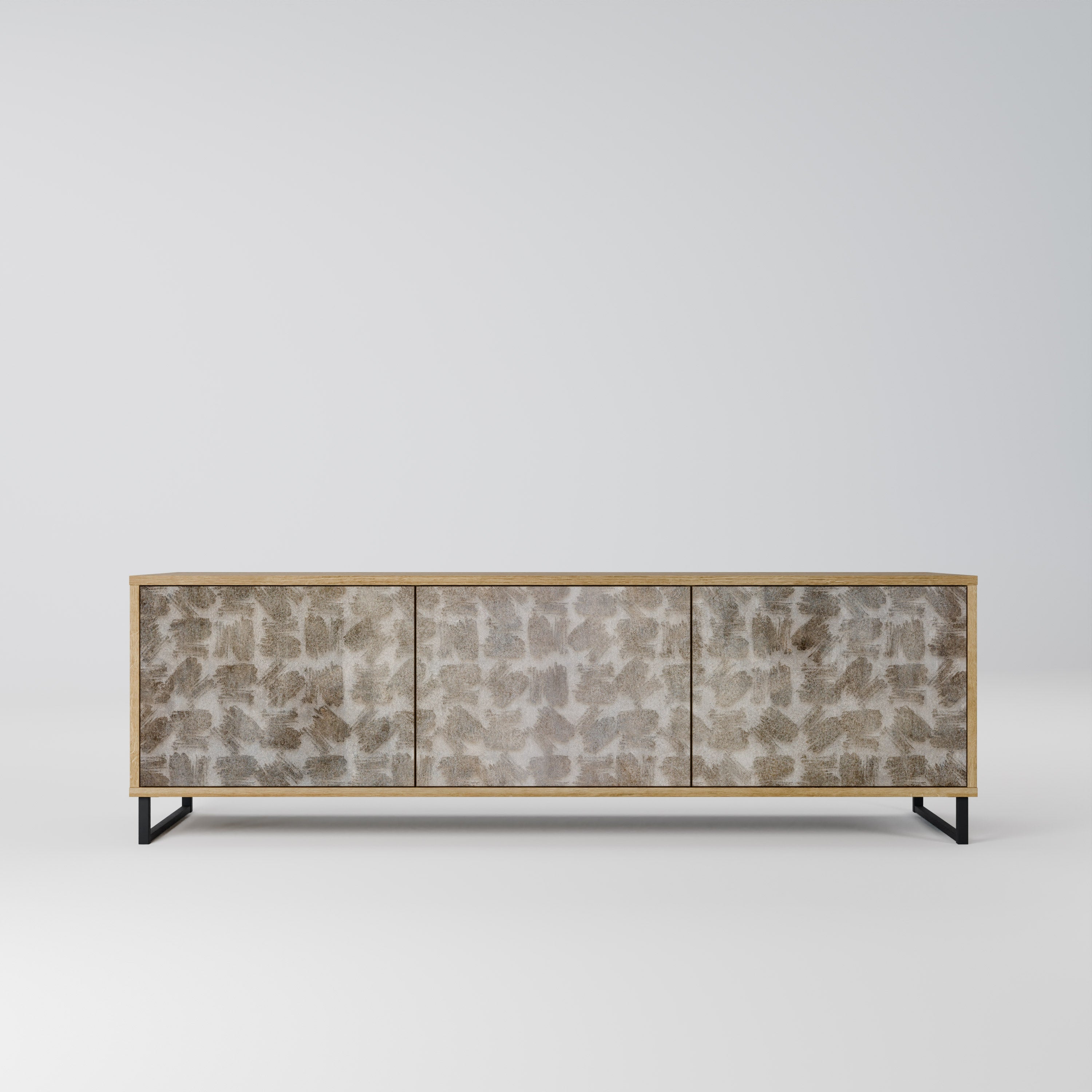 SLIGHTLY BLURRED 3-Door TV Stand in Oak Effect