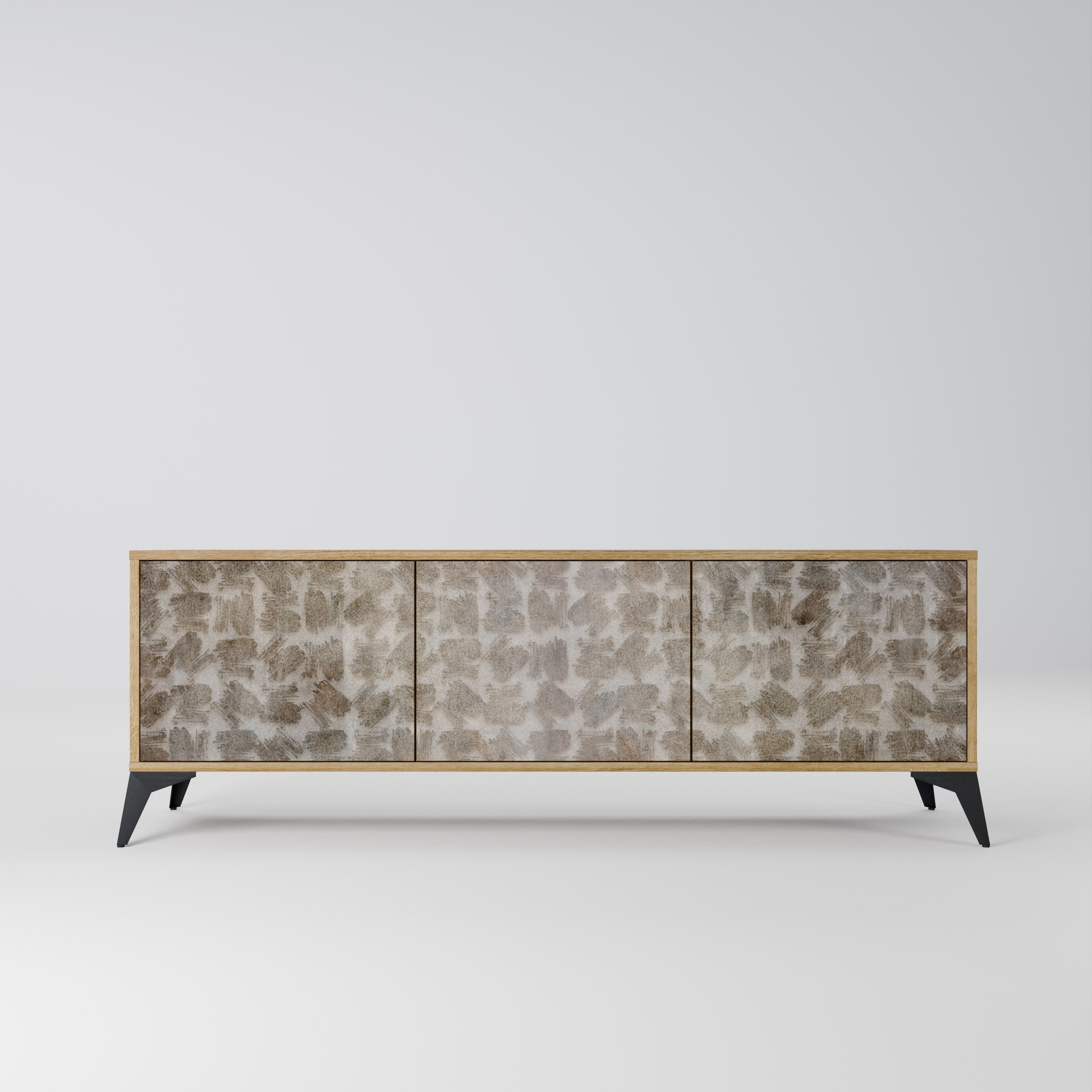 SLIGHTLY BLURRED 3-Door TV Stand in Oak Effect