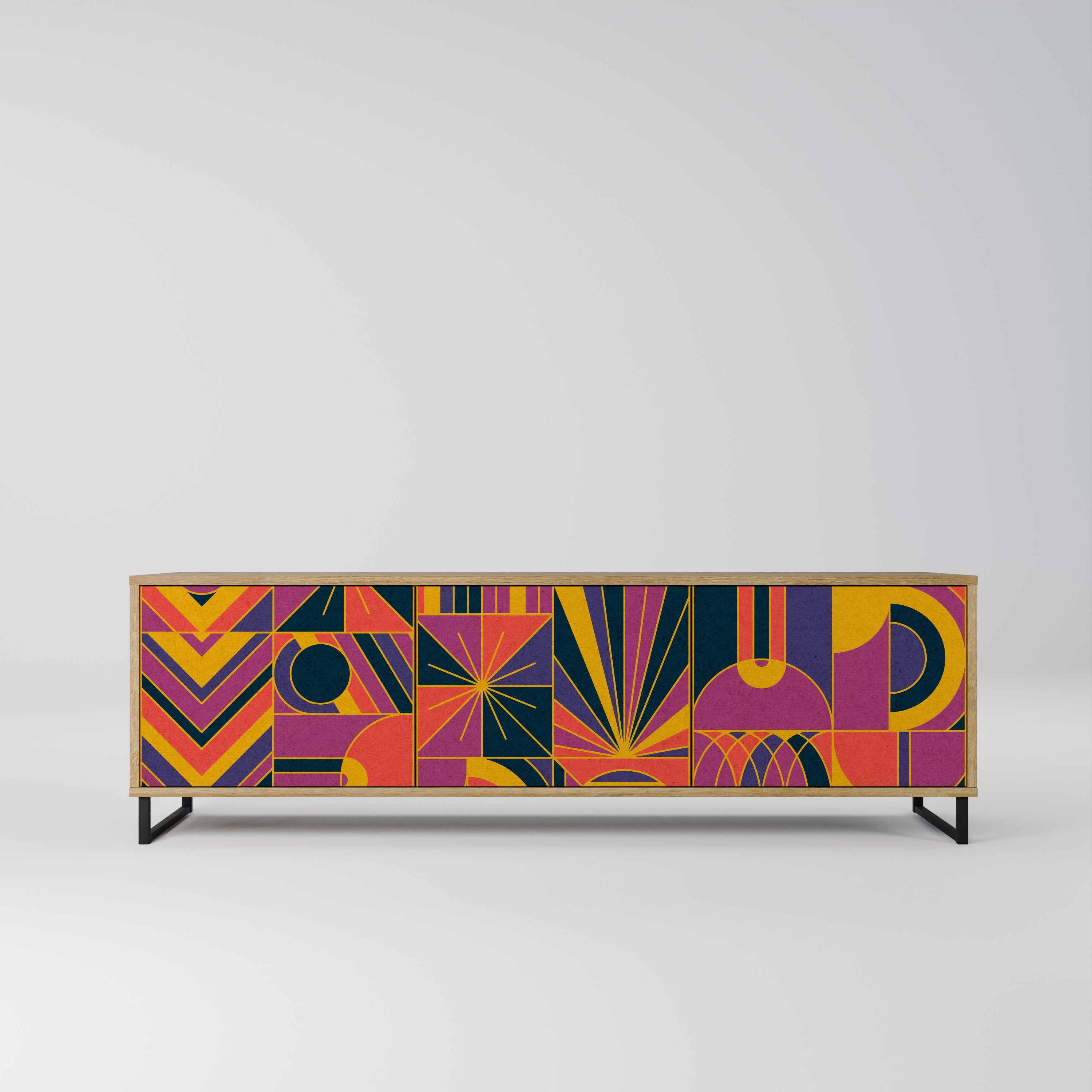 ELECTRIC PATTERNS 3-Door TV Stand in Oak Effect