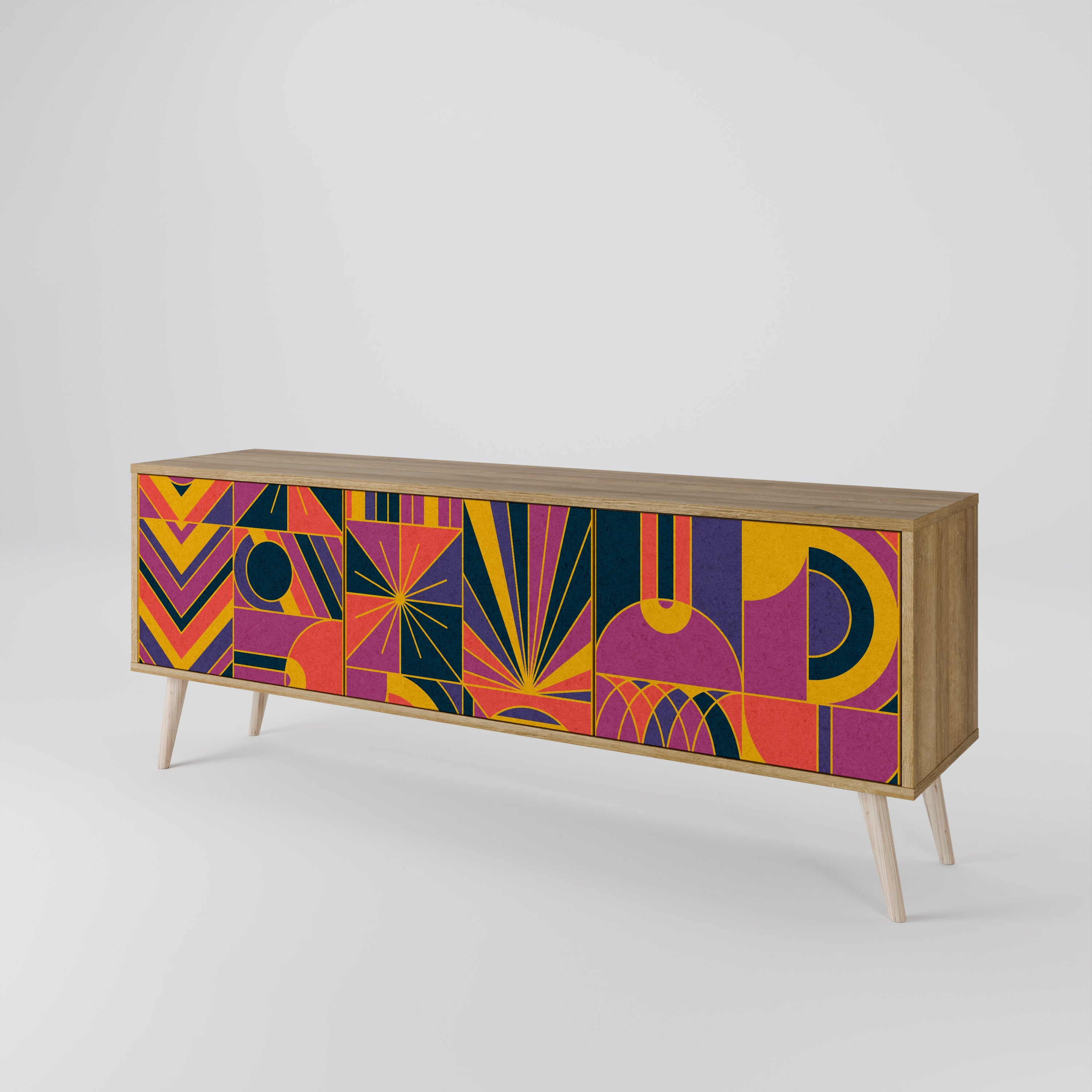 ELECTRIC PATTERNS 3-Door TV Stand in Oak Effect