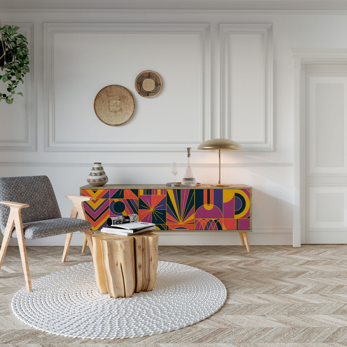 ELECTRIC PATTERNS 3-Door TV Cabinet