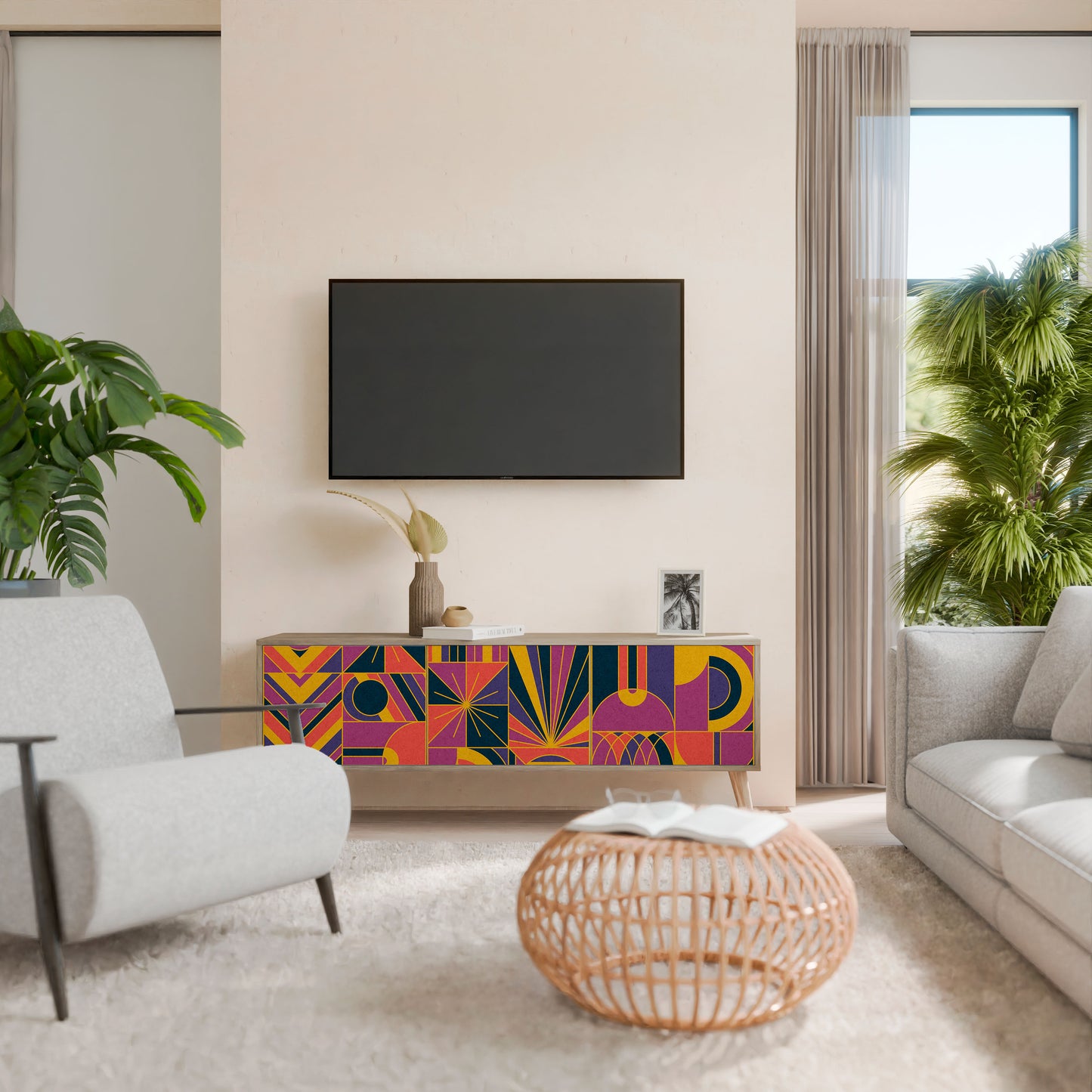 ELECTRIC PATTERNS 3-Door TV Cabinet