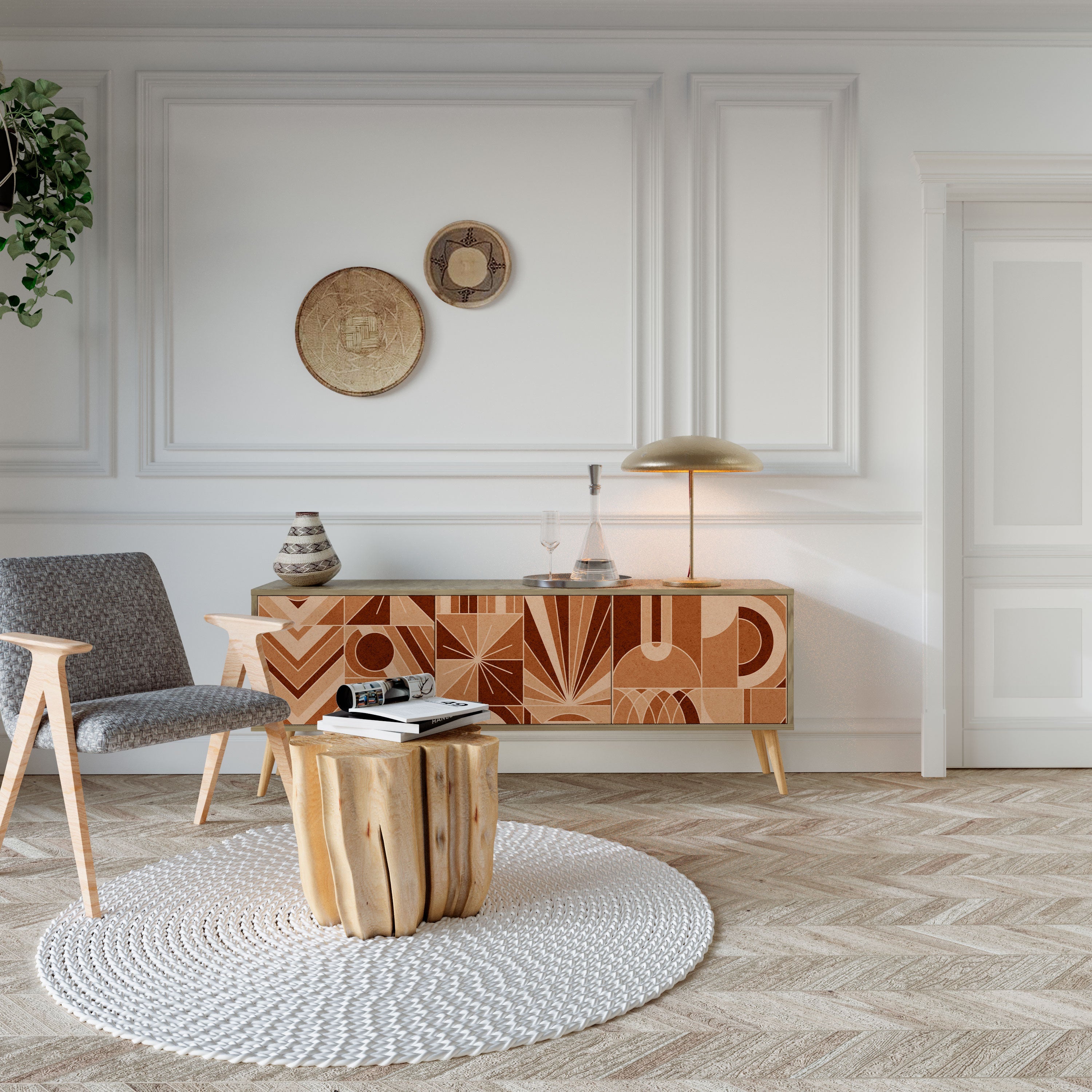 PRISM MOSAIC 3-Door TV Stand in Oak Effect